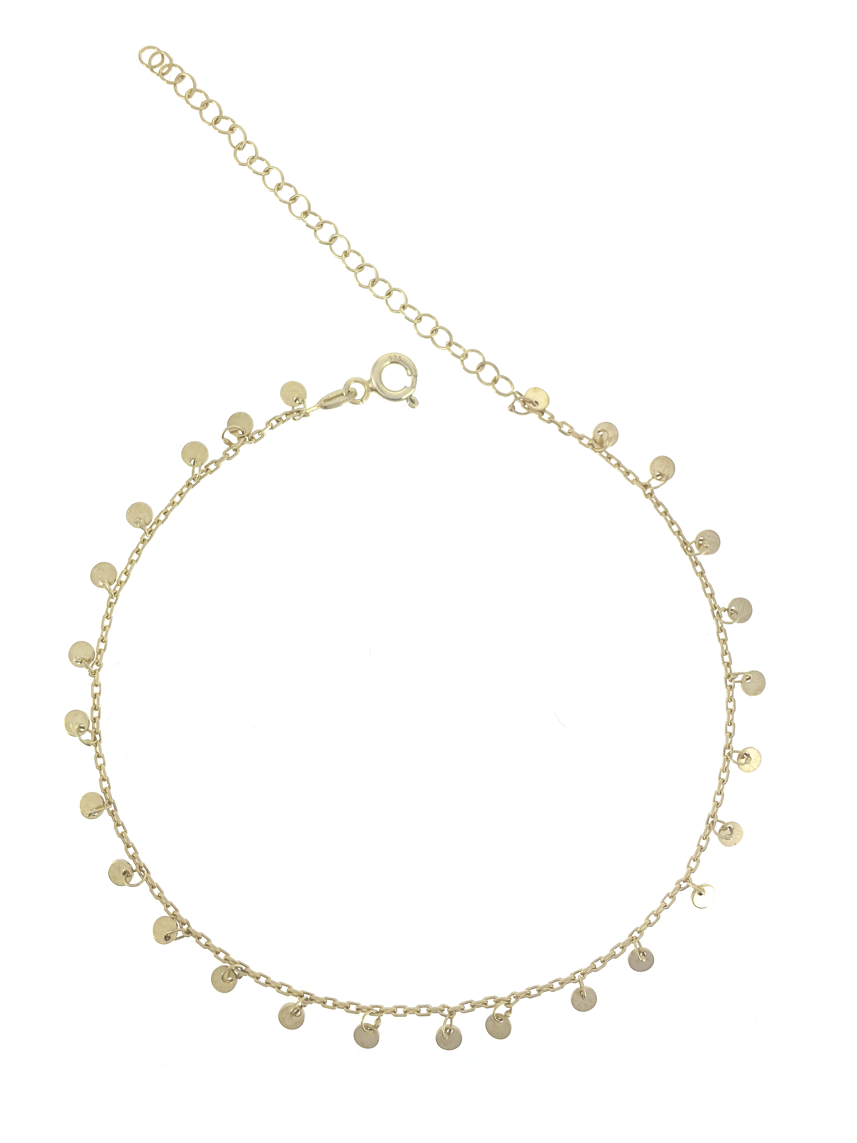 Gümüş Altın Yaldızlı Rose Renk 925 Ayar Gümüş Pullu Sallantılı Zincir Halhal - www.xsilver.com.tr