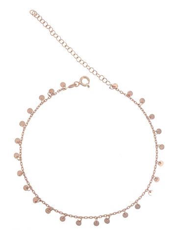 Gümüş Altın Yaldızlı Rose Renk 925 Ayar Gümüş Pullu Sallantılı Zincir Halhal - www.xsilver.com.tr