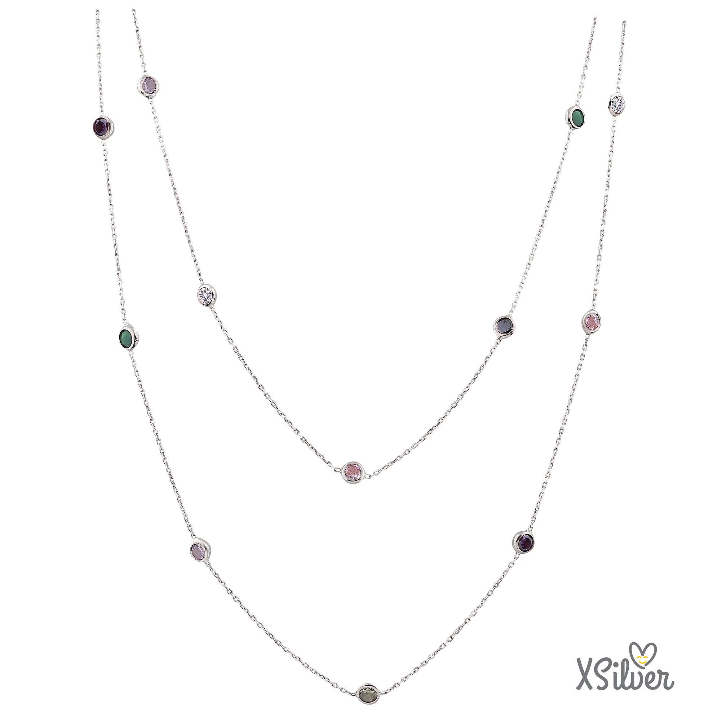 XSilver CMXS002 925 Ayar Gümüş Sıra Taşlı 105cm Kolye - www.xsilver.com.tr