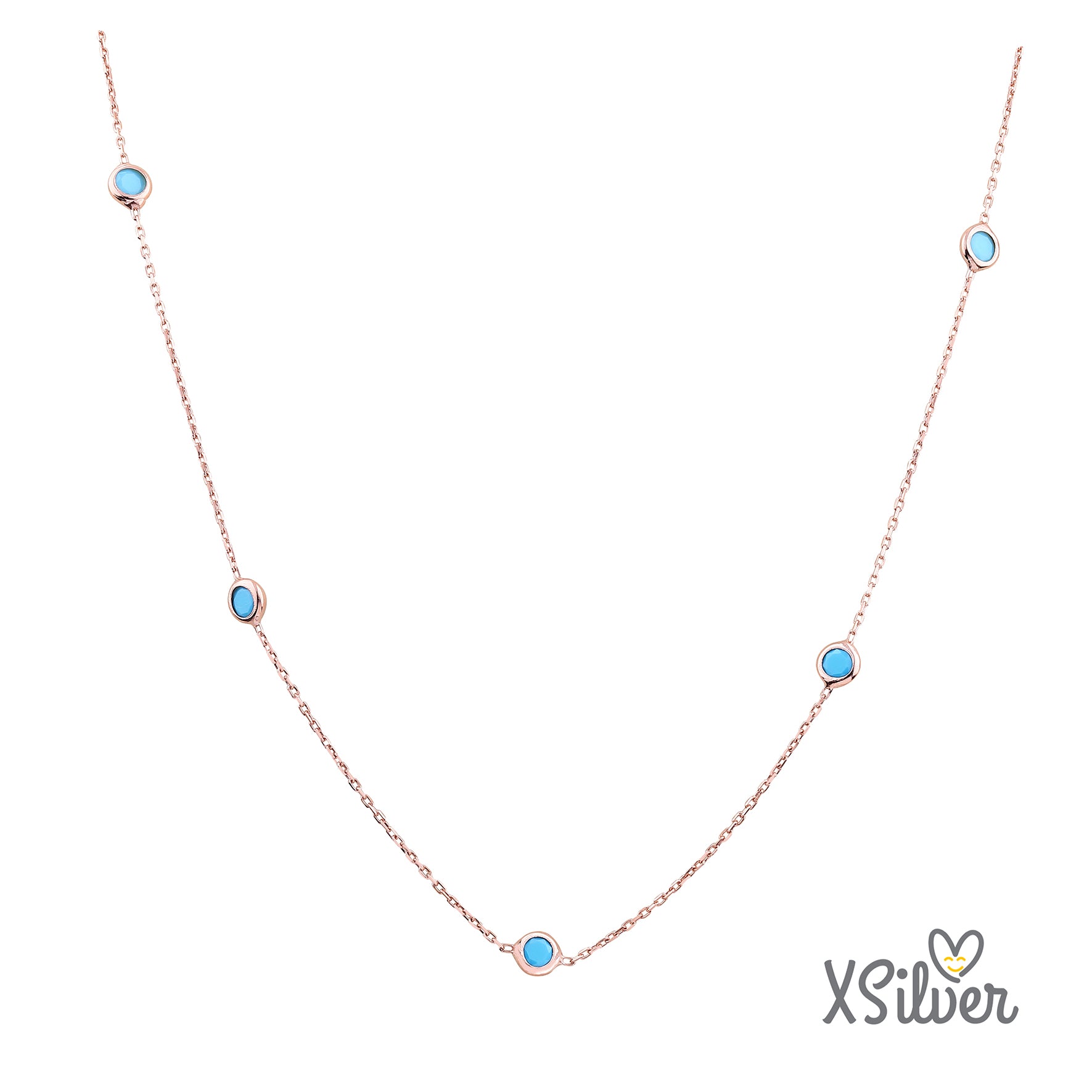 XSilver Firuze Sıra Taşlı 925 Ayar Gümüş Kolye - www.xsilver.com.tr