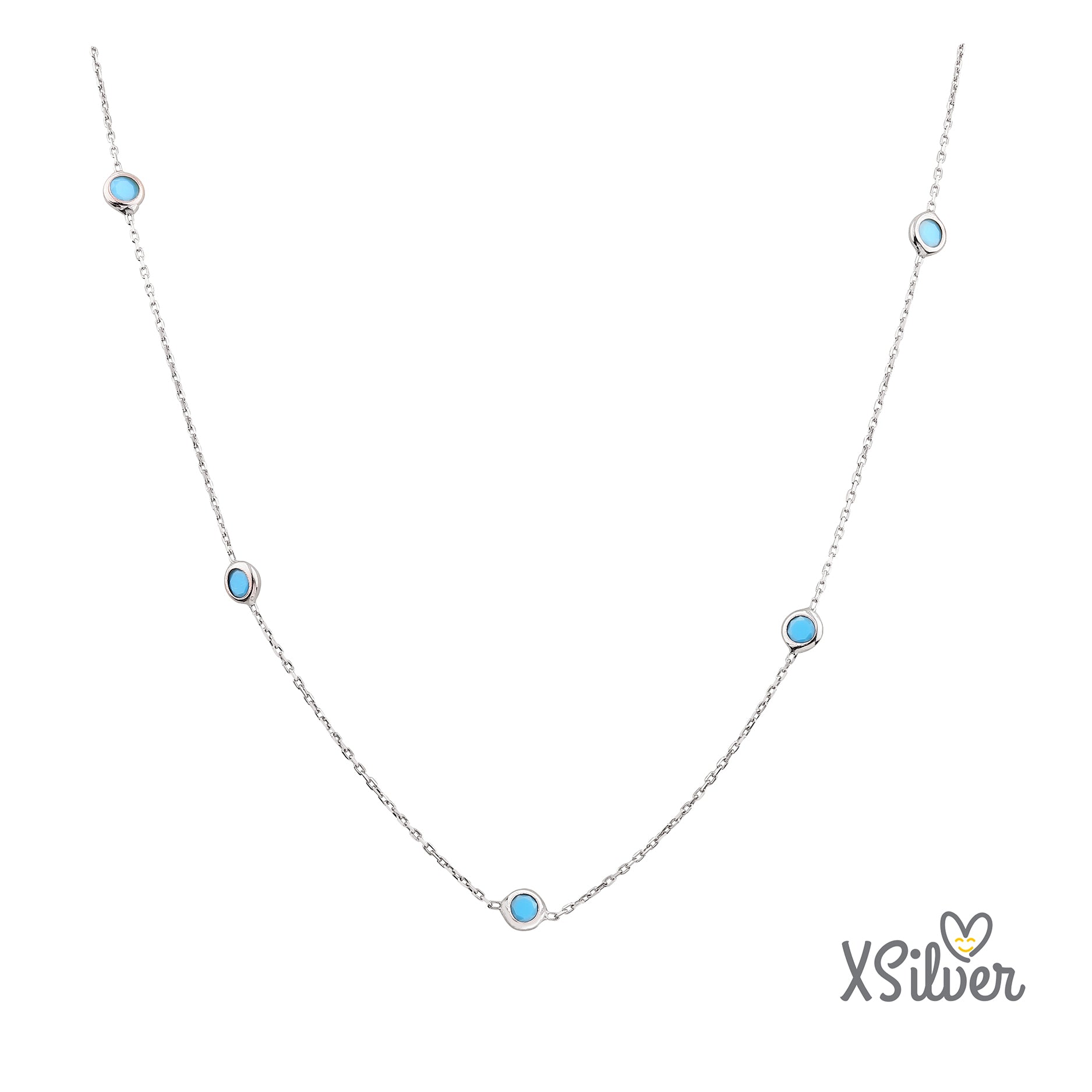 XSilver Firuze Sıra Taşlı 925 Ayar Gümüş Kolye - www.xsilver.com.tr