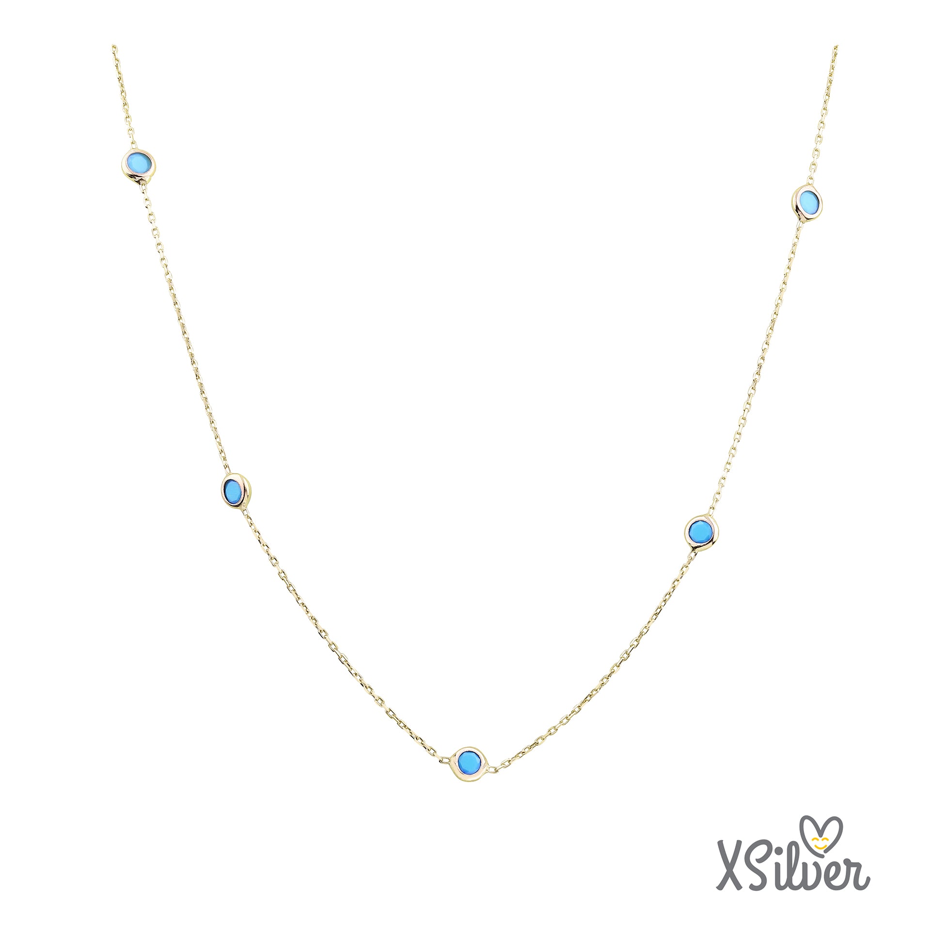 XSilver Firuze Sıra Taşlı 925 Ayar Gümüş Kolye - www.xsilver.com.tr