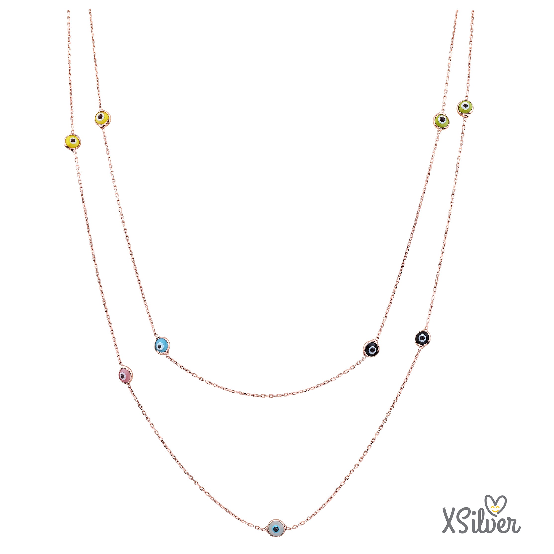 XSilver CMXS012 925 Ayar Gümüş Sıra Nazar Boncuğu Taşlı 105cm Kolye - www.xsilver.com.tr