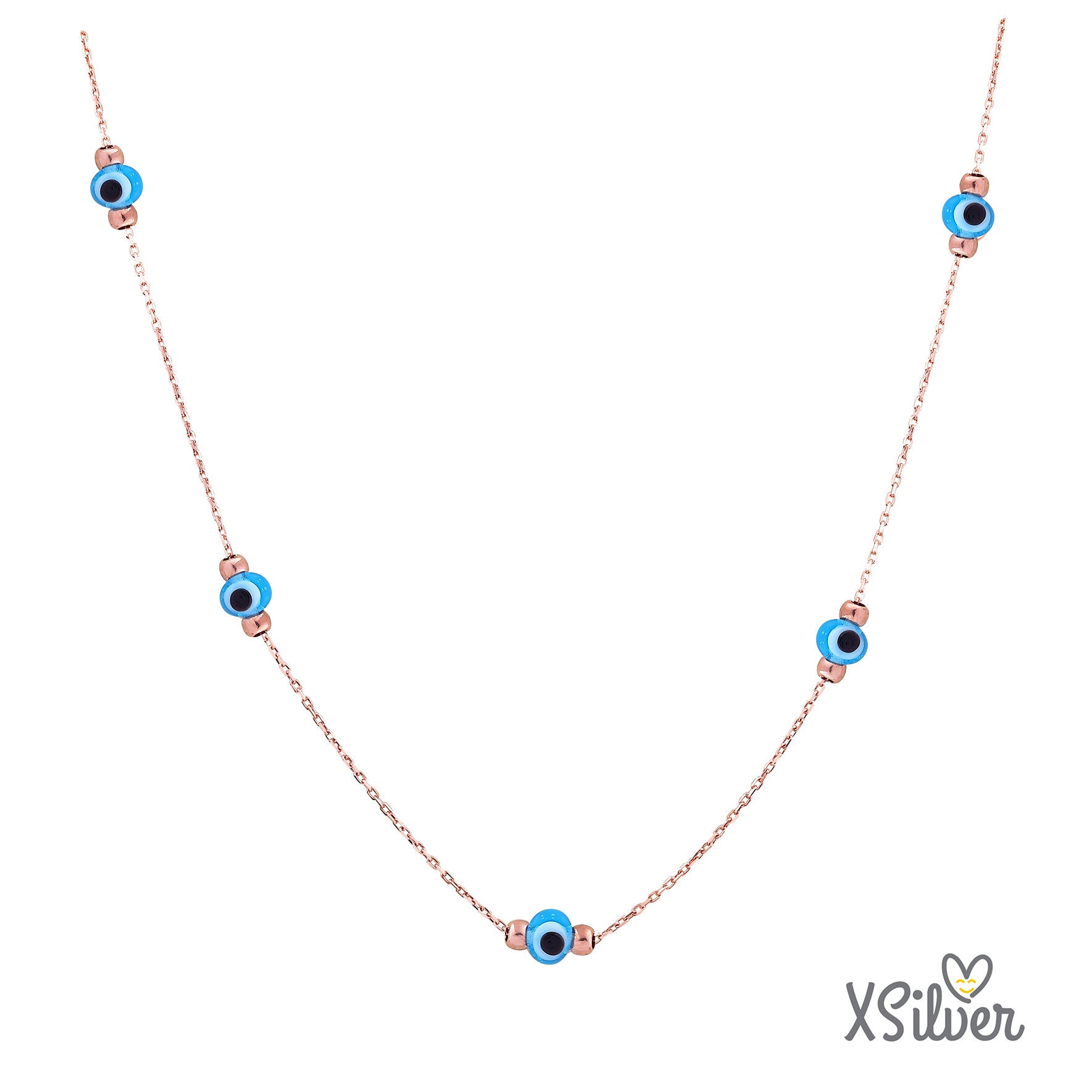 XSilver CMXS014 925 Ayar Gümüş Sıra Nazar Boncuğu Taşlı Kolye - www.xsilver.com.tr