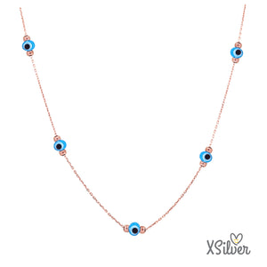 XSilver CMXS014 925 Ayar Gümüş Sıra Nazar Boncuğu Taşlı Kolye - www.xsilver.com.tr