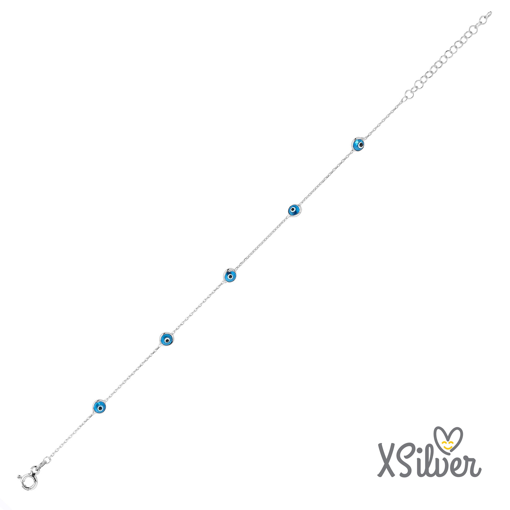 XSilver Nazar Boncuğu Sıra Taşlı 925 Ayar Gümüş Bileklik - www.xsilver.com.tr