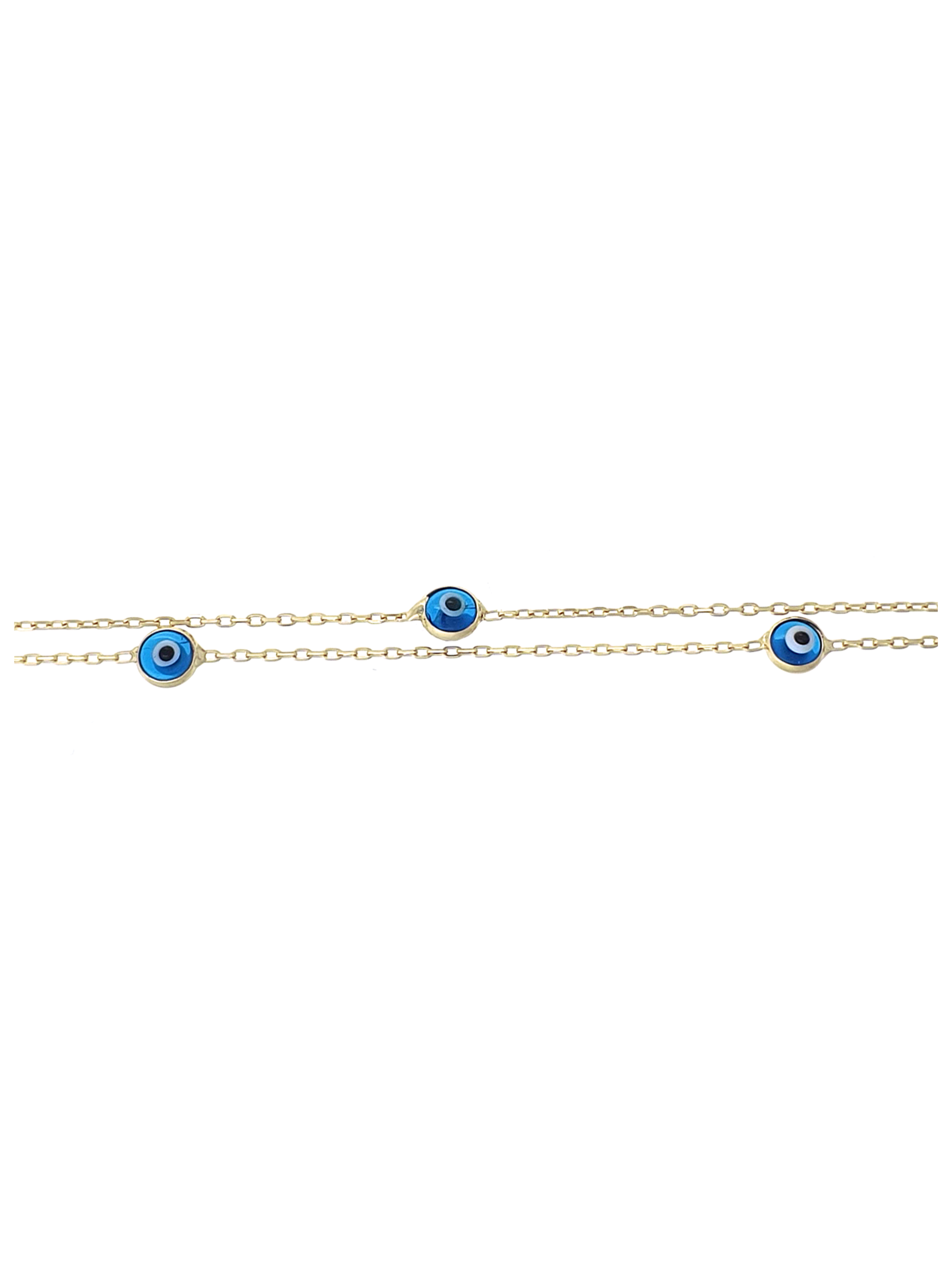 Gümüş Altın Yaldızlı Rose Renk 925 Ayar Gümüş Sıra Cam Göz Nazar 2 Sıralı Bileklik - www.xsilver.com.tr