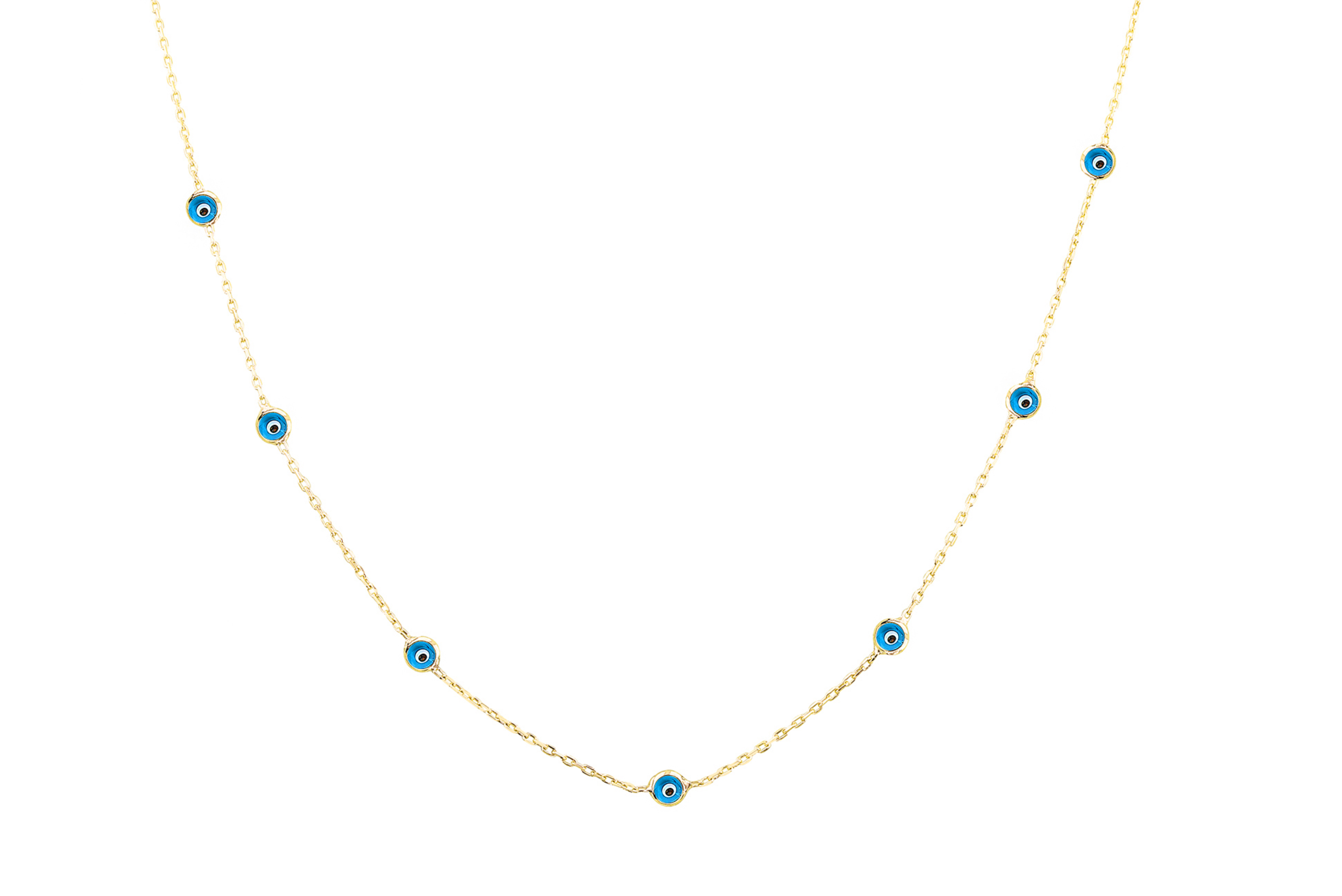 Gümüş Altın Yaldızlı Rose Cam Göz Nazar Gümüş Kolye - www.xsilver.com.tr