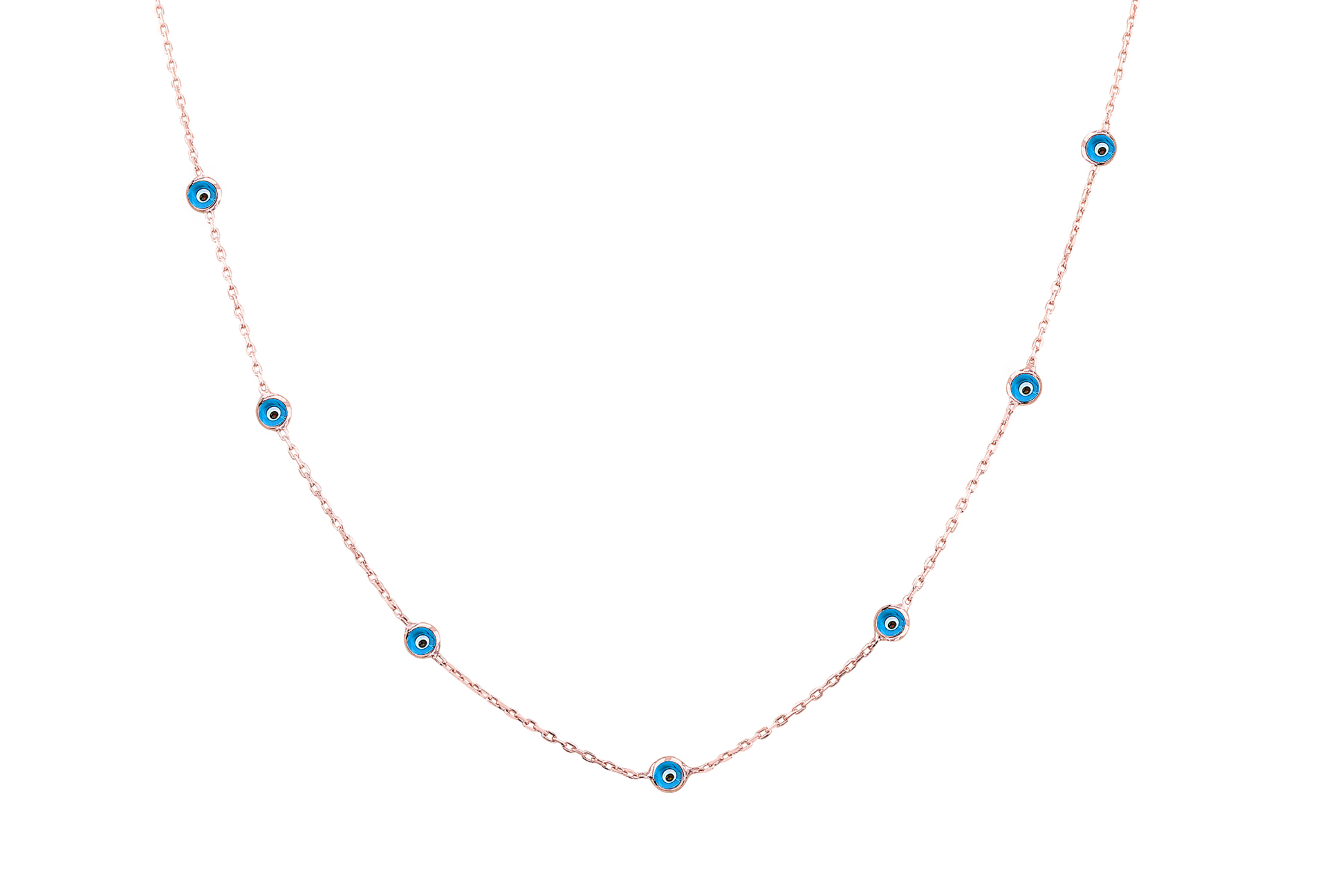 Gümüş Altın Yaldızlı Rose Cam Göz Nazar Gümüş Kolye - www.xsilver.com.tr