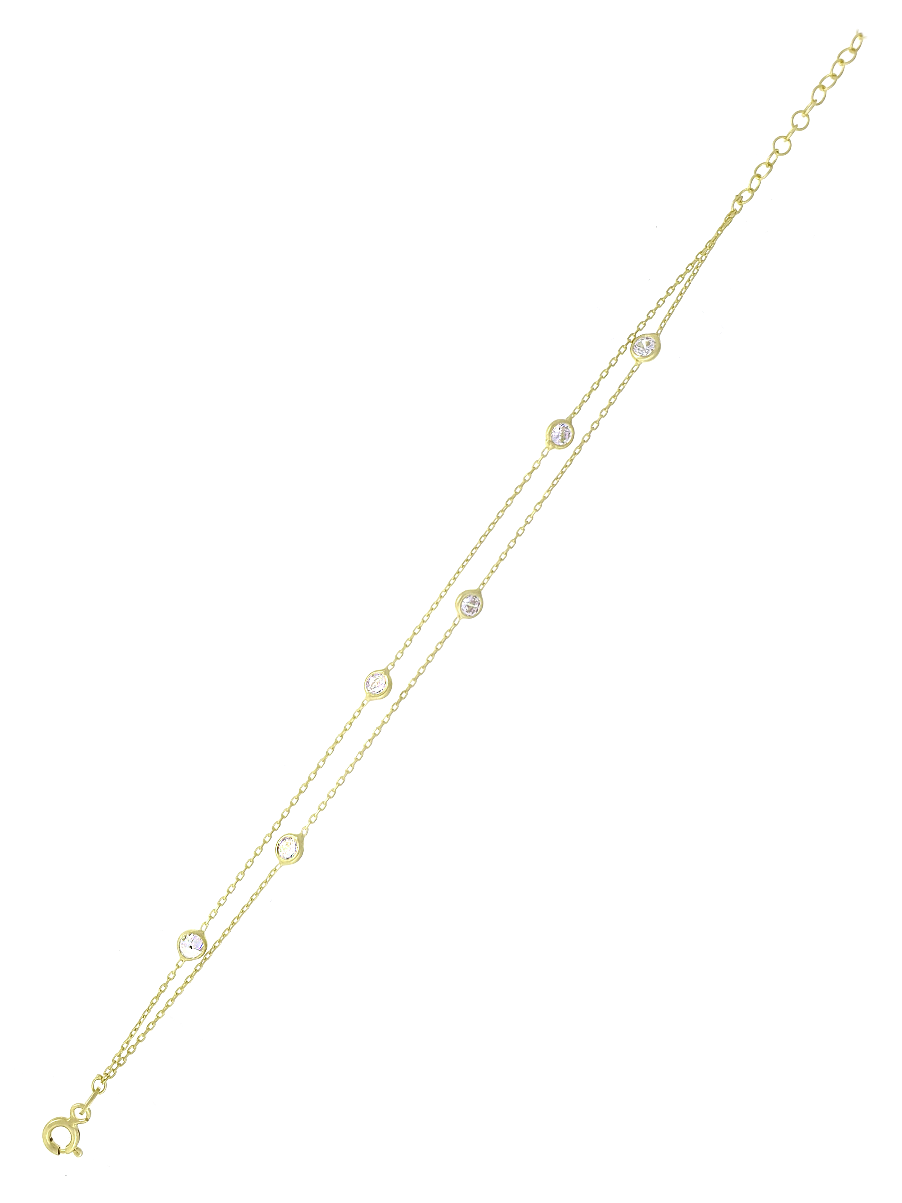 Gümüş Altın Yaldızlı Rose Renk 925 Ayar Gümüş Sıra Taşlı 2 Sıralı Bileklik - www.xsilver.com.tr