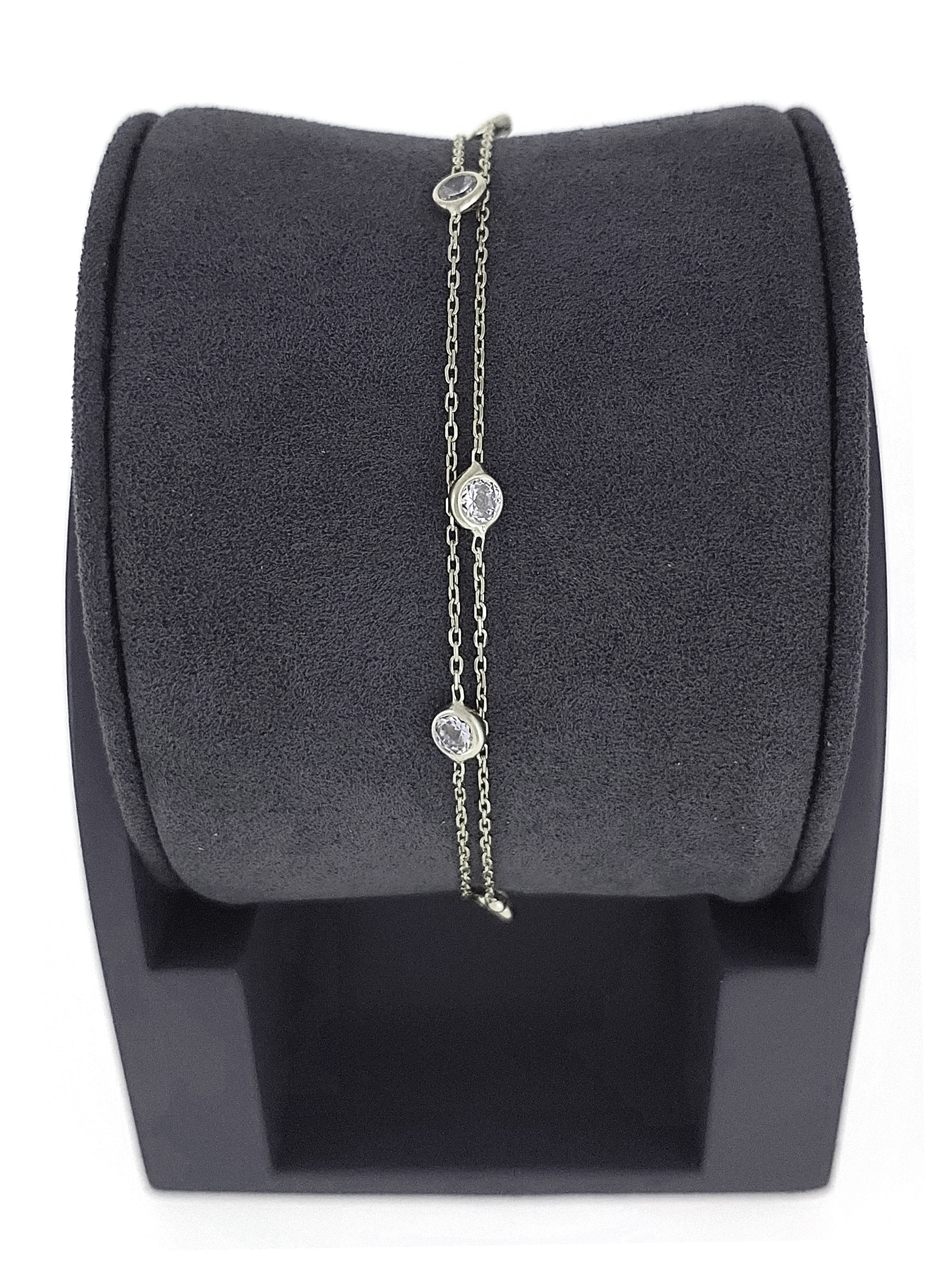 Gümüş Altın Yaldızlı Rose Renk 925 Ayar Gümüş Sıra Taşlı 2 Sıralı Bileklik - www.xsilver.com.tr