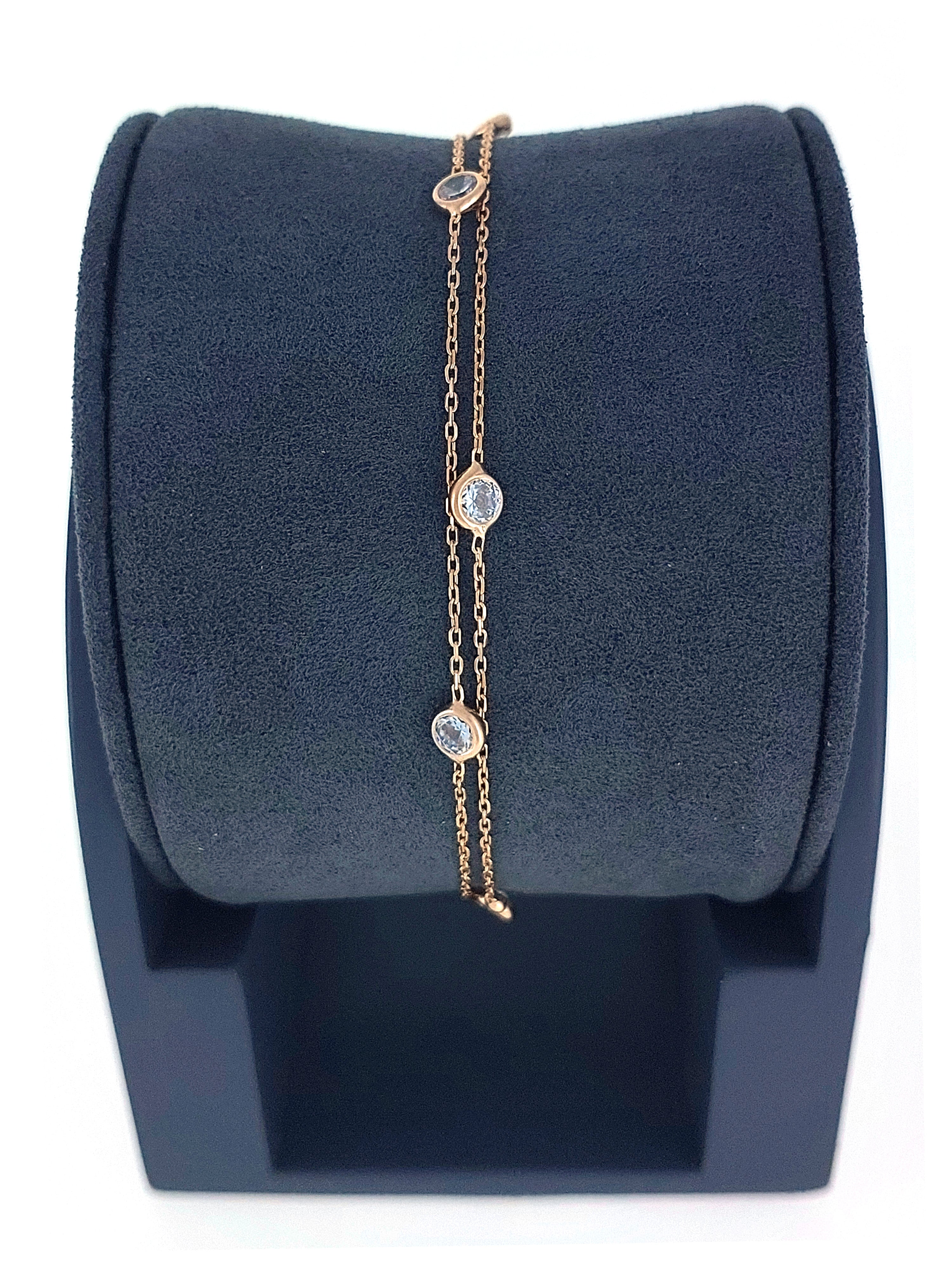 Gümüş Altın Yaldızlı Rose Renk 925 Ayar Gümüş Sıra Taşlı 2 Sıralı Bileklik - www.xsilver.com.tr