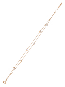 Gümüş Altın Yaldızlı Rose Renk 925 Ayar Gümüş Sıra Taşlı 2 Sıralı Bileklik - www.xsilver.com.tr