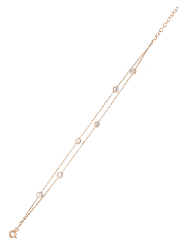 Gümüş Altın Yaldızlı Rose Renk 925 Ayar Gümüş Sıra Taşlı 2 Sıralı Bileklik - www.xsilver.com.tr
