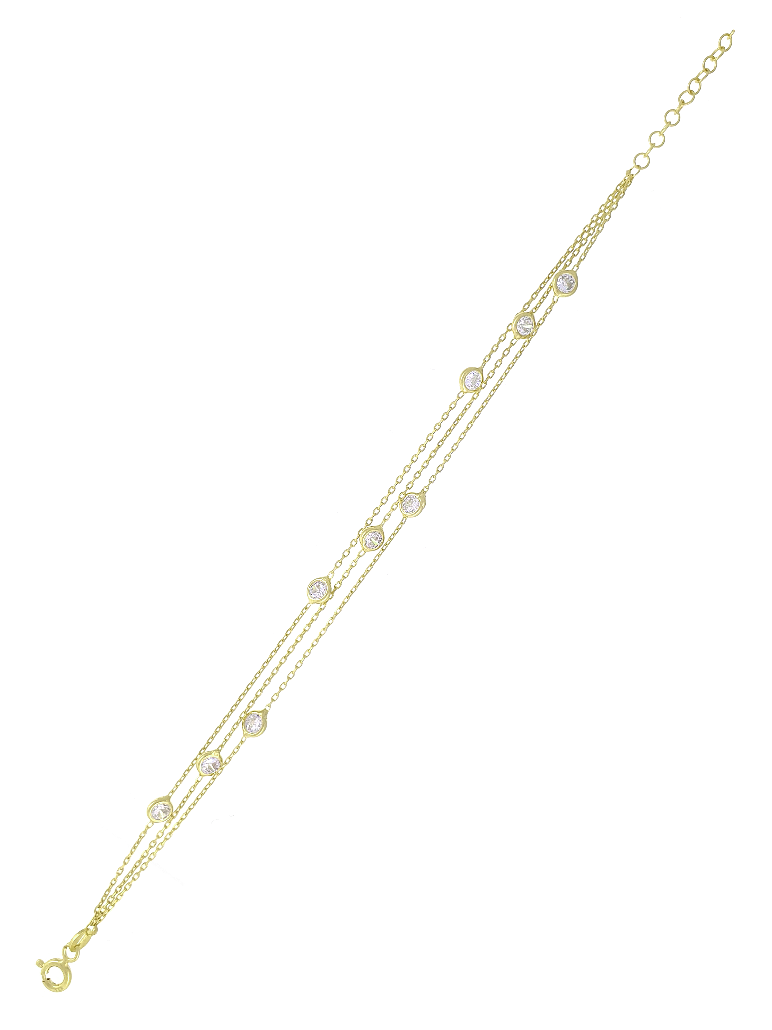 Gümüş Altın Yaldızlı Rose Renk 925 Ayar Gümüş Sıra Taşlı 3 Sıralı Bileklik - www.xsilver.com.tr