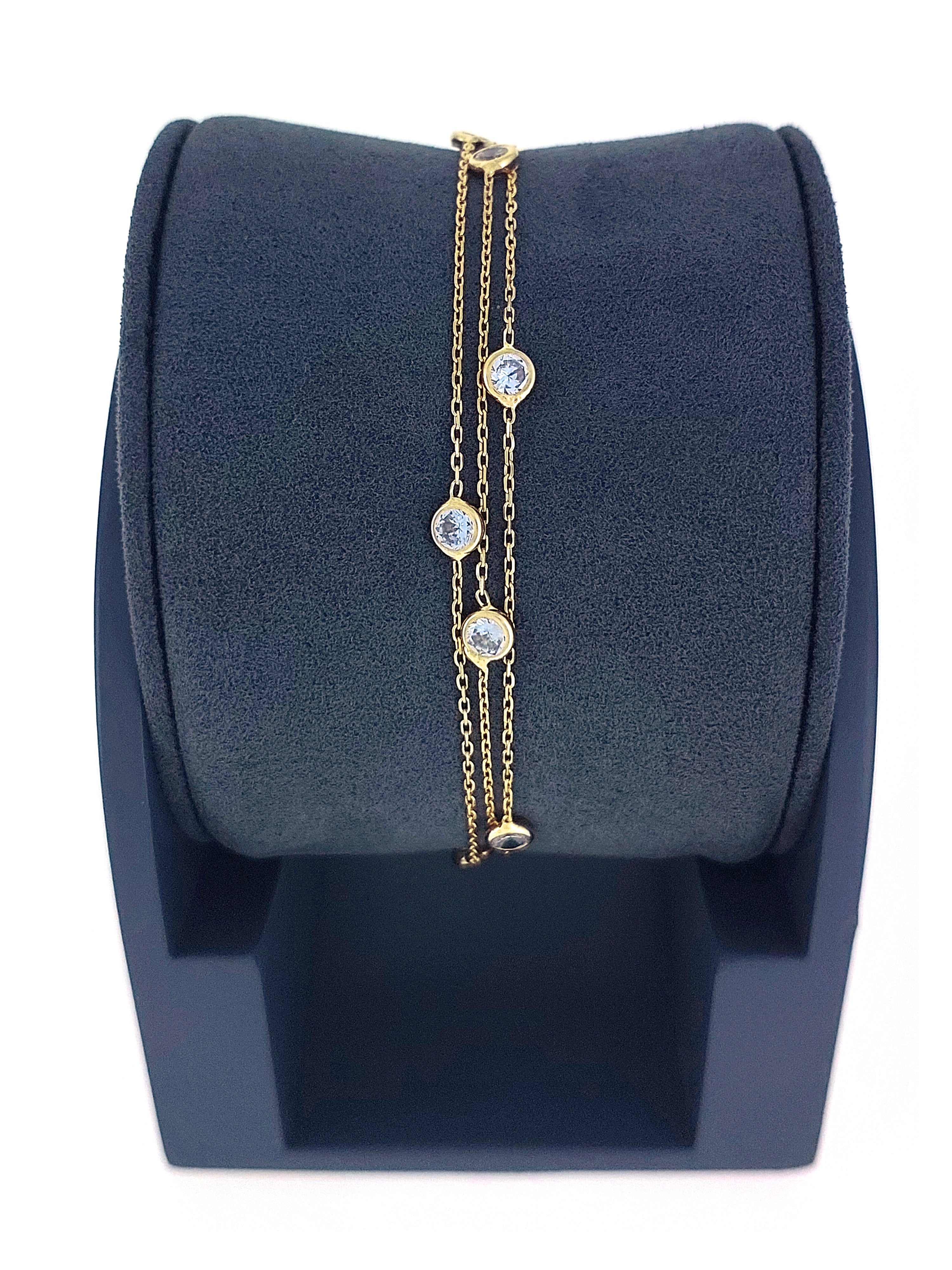 Gümüş Altın Yaldızlı Rose Renk 925 Ayar Gümüş Sıra Taşlı 3 Sıralı Bileklik - www.xsilver.com.tr