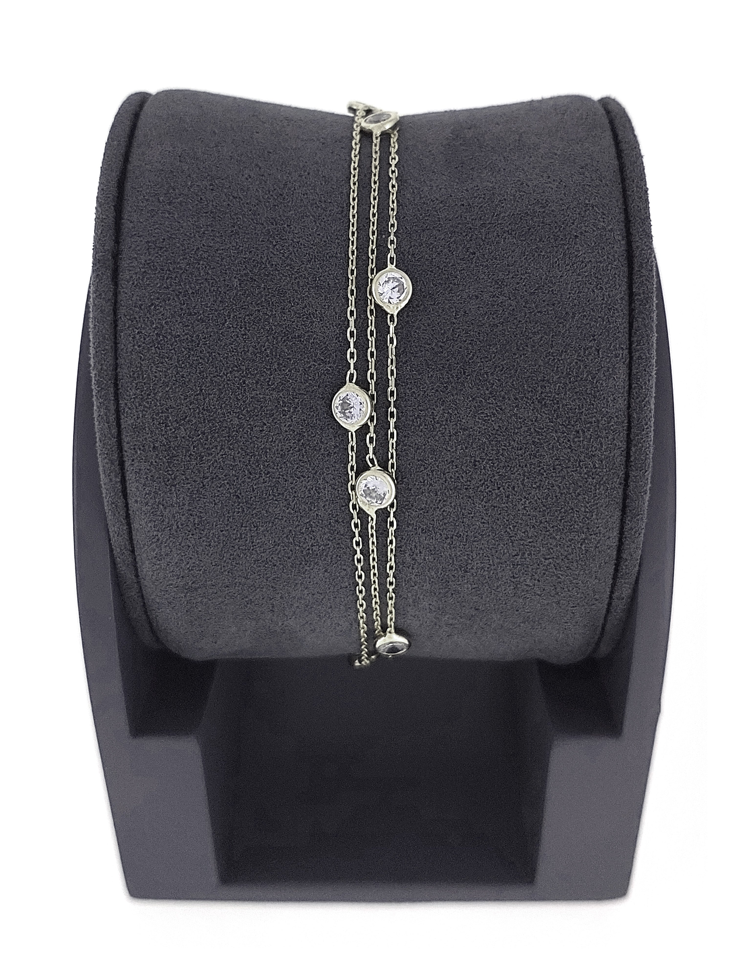 Gümüş Altın Yaldızlı Rose Renk 925 Ayar Gümüş Sıra Taşlı 3 Sıralı Bileklik - www.xsilver.com.tr