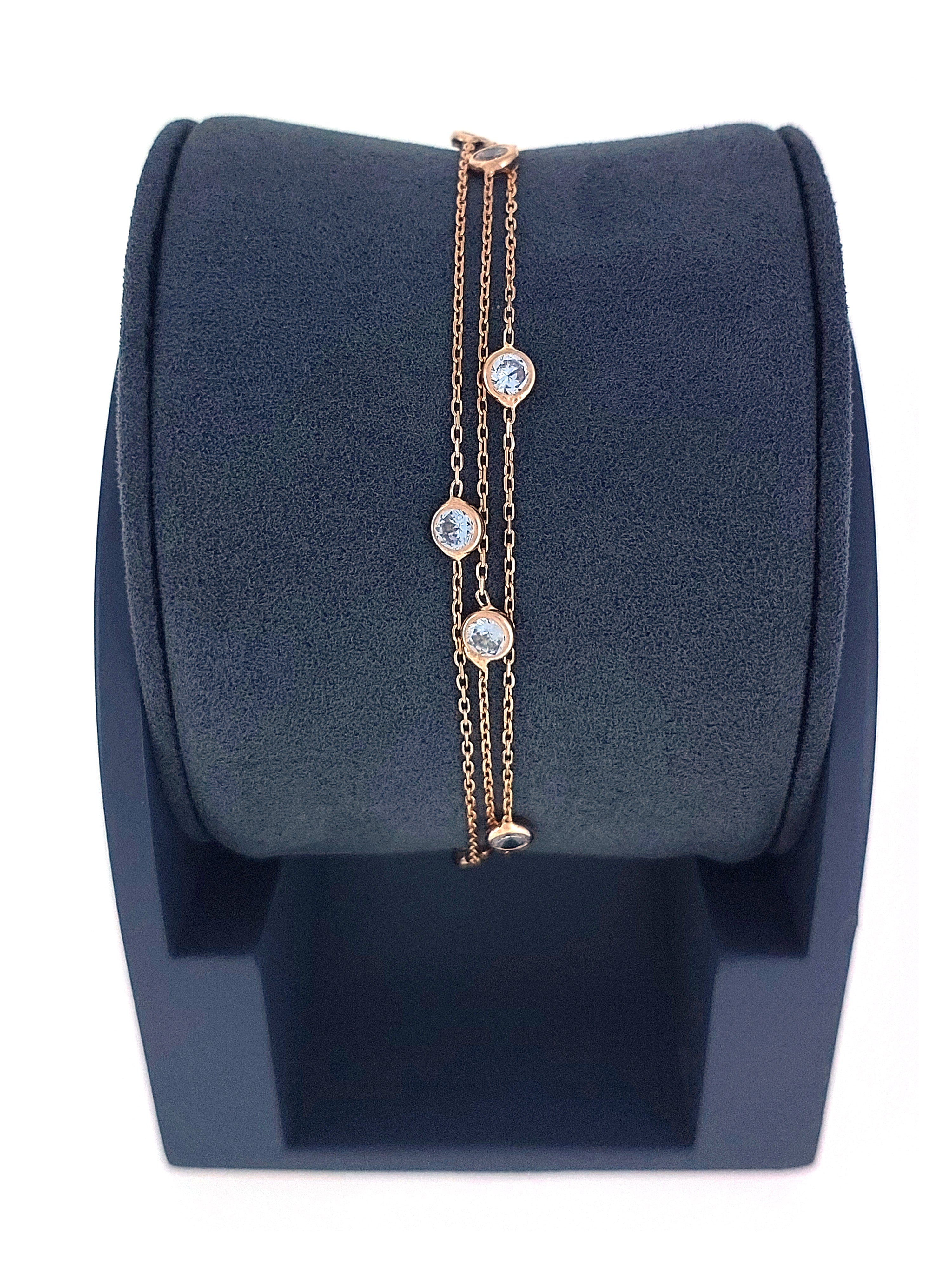 Gümüş Altın Yaldızlı Rose Renk 925 Ayar Gümüş Sıra Taşlı 3 Sıralı Bileklik - www.xsilver.com.tr