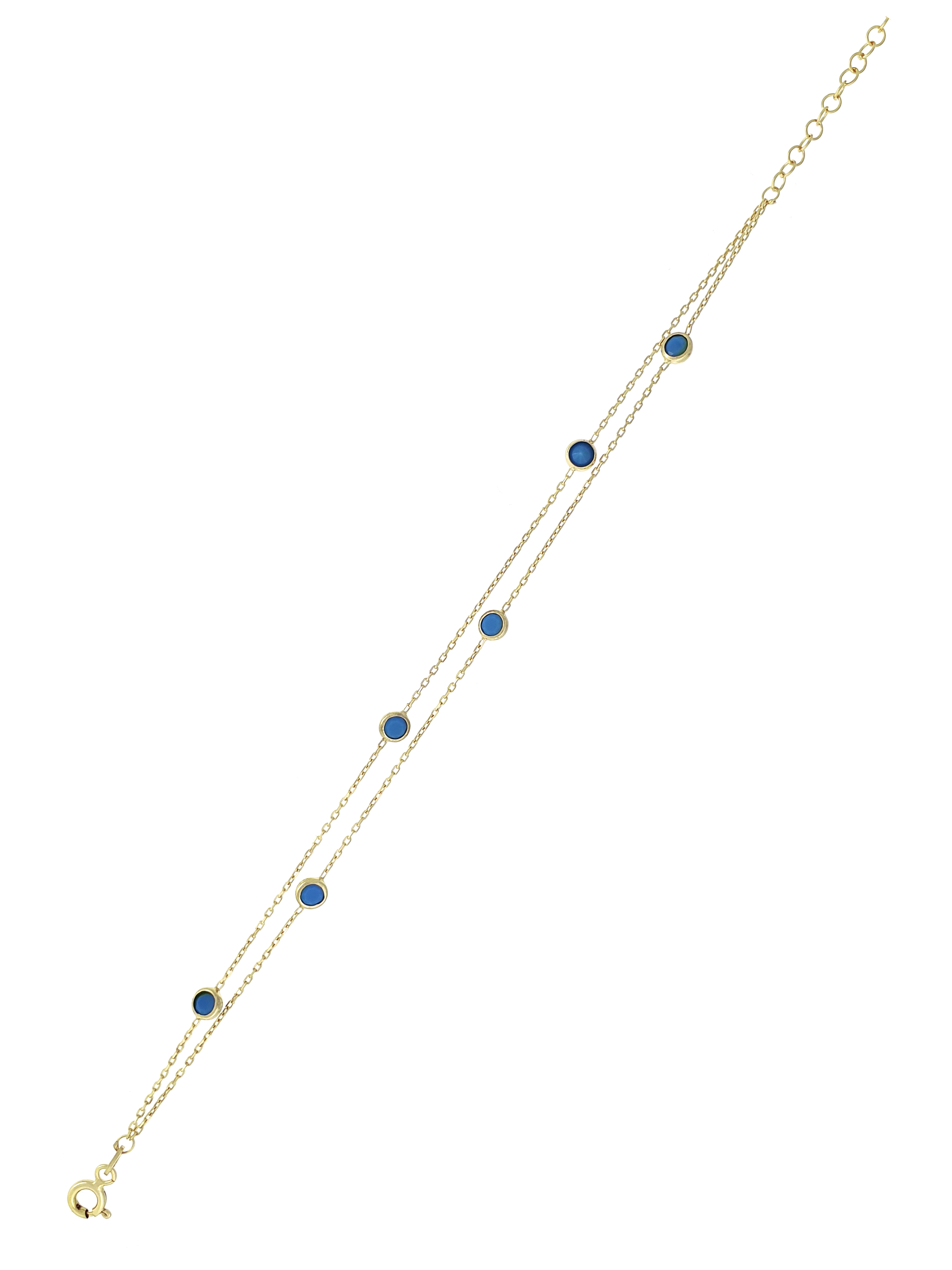 Gümüş Altın Yaldızlı Rose Renk 925 Ayar Gümüş Mavi Sıra Taşlı 2 Sıralı Bileklik - www.xsilver.com.tr