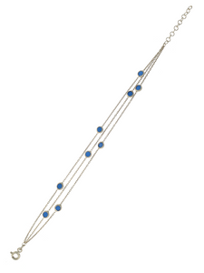 Gümüş Altın Yaldızlı Rose Renk 925 Ayar Gümüş Mavi Sıra Taşlı 3 Sıralı Bileklik - www.xsilver.com.tr