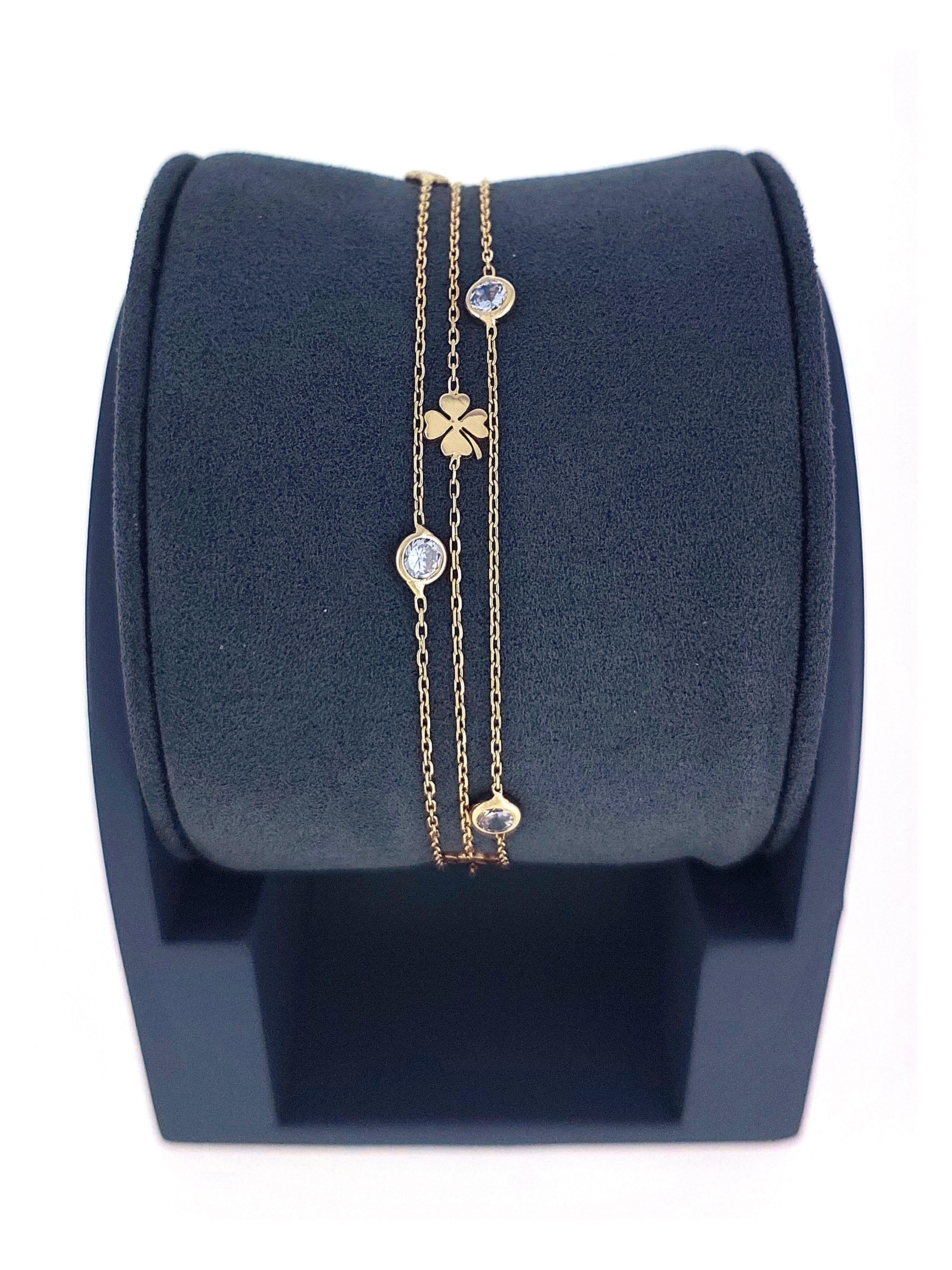 Gümüş Altın Yaldızlı Rose Renk 925 Ayar Gümüş Sıra Taşlı Yoncalı 3 Sıralı Bileklik - www.xsilver.com.tr