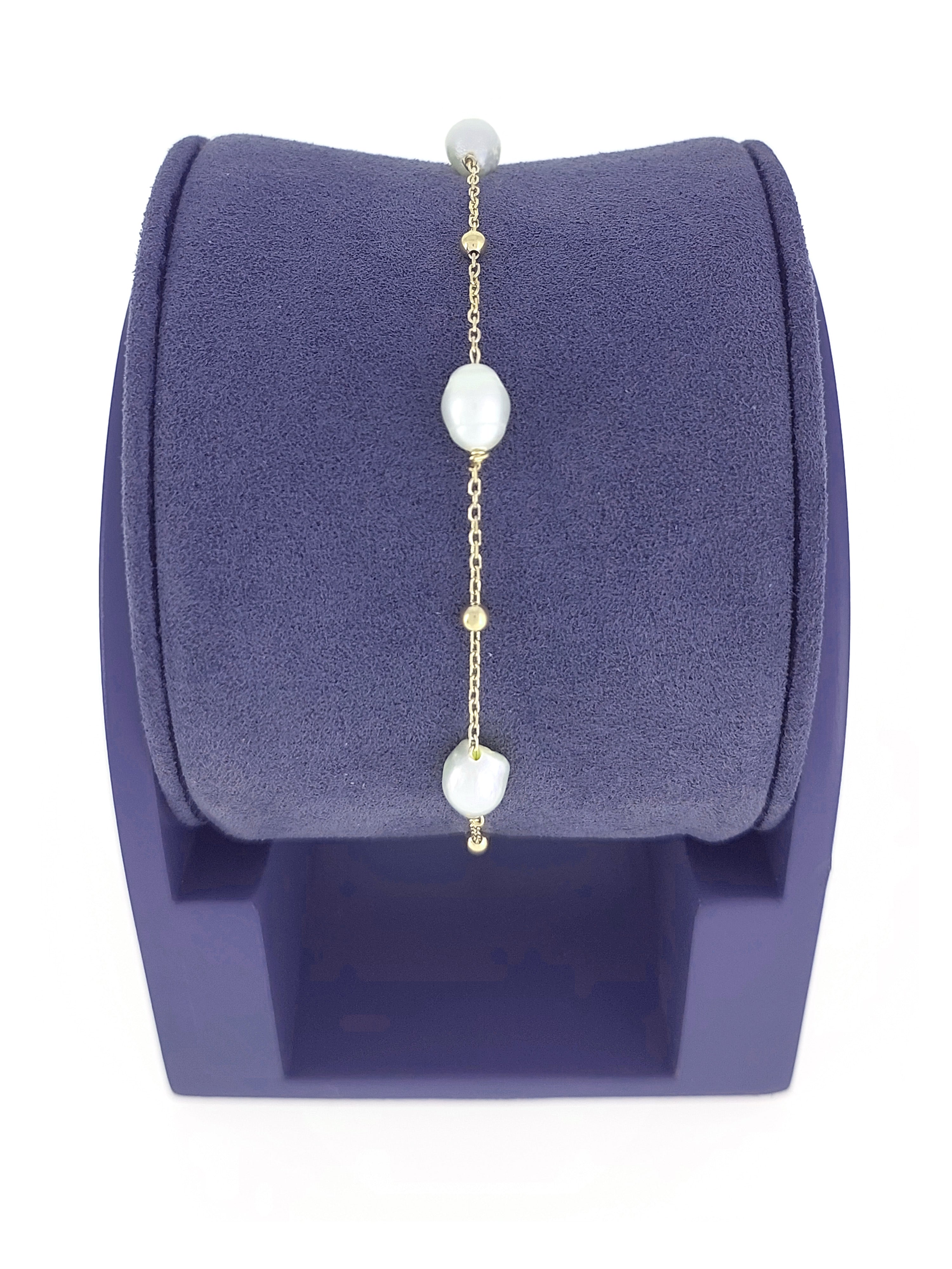 Gümüş Altın Yaldızlı Rose Renk 925 Ayar Gümüş Dorika Toplu İncili Bileklik - www.xsilver.com.tr