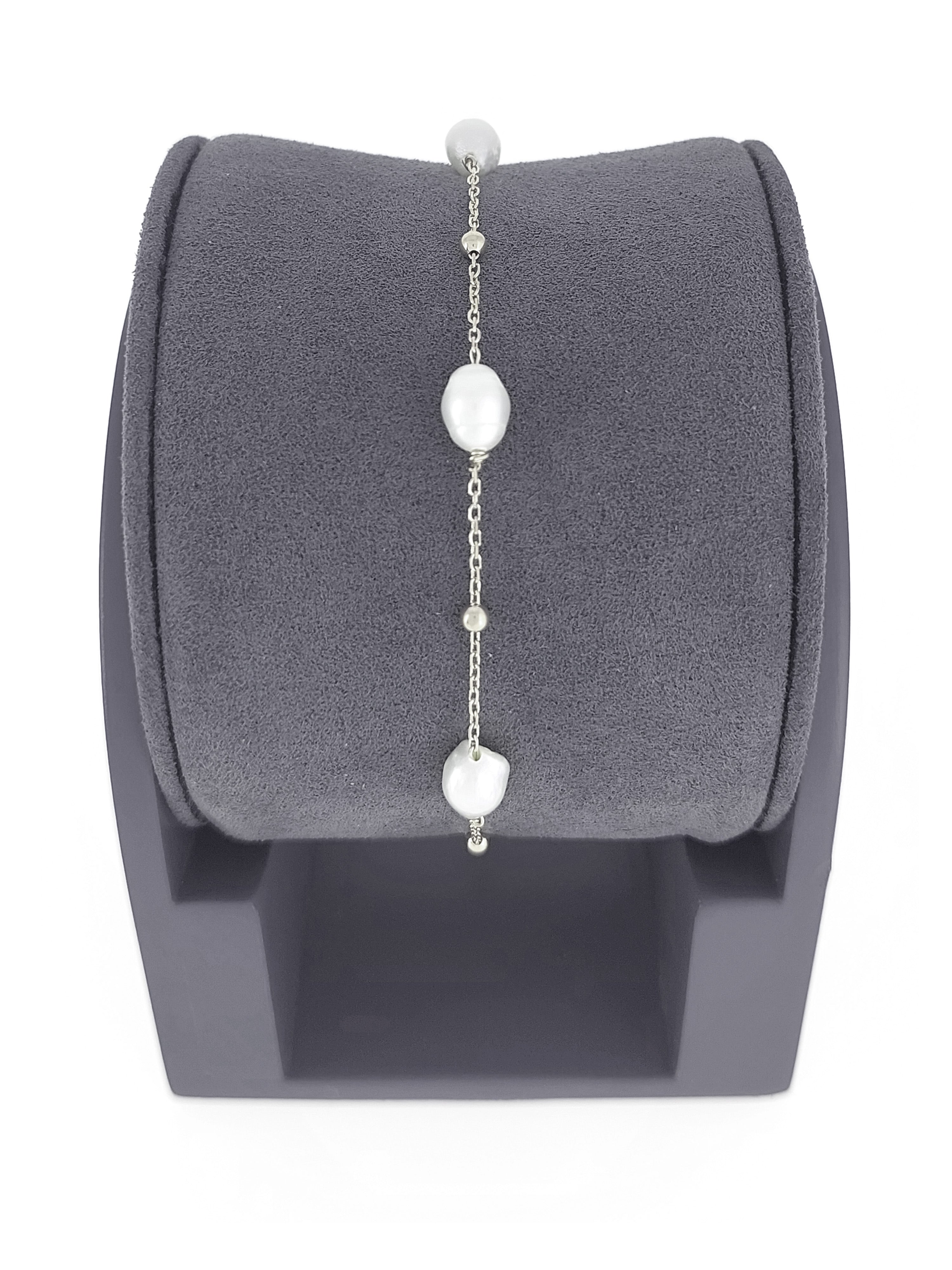 Gümüş Altın Yaldızlı Rose Renk 925 Ayar Gümüş Dorika Toplu İncili Bileklik - www.xsilver.com.tr