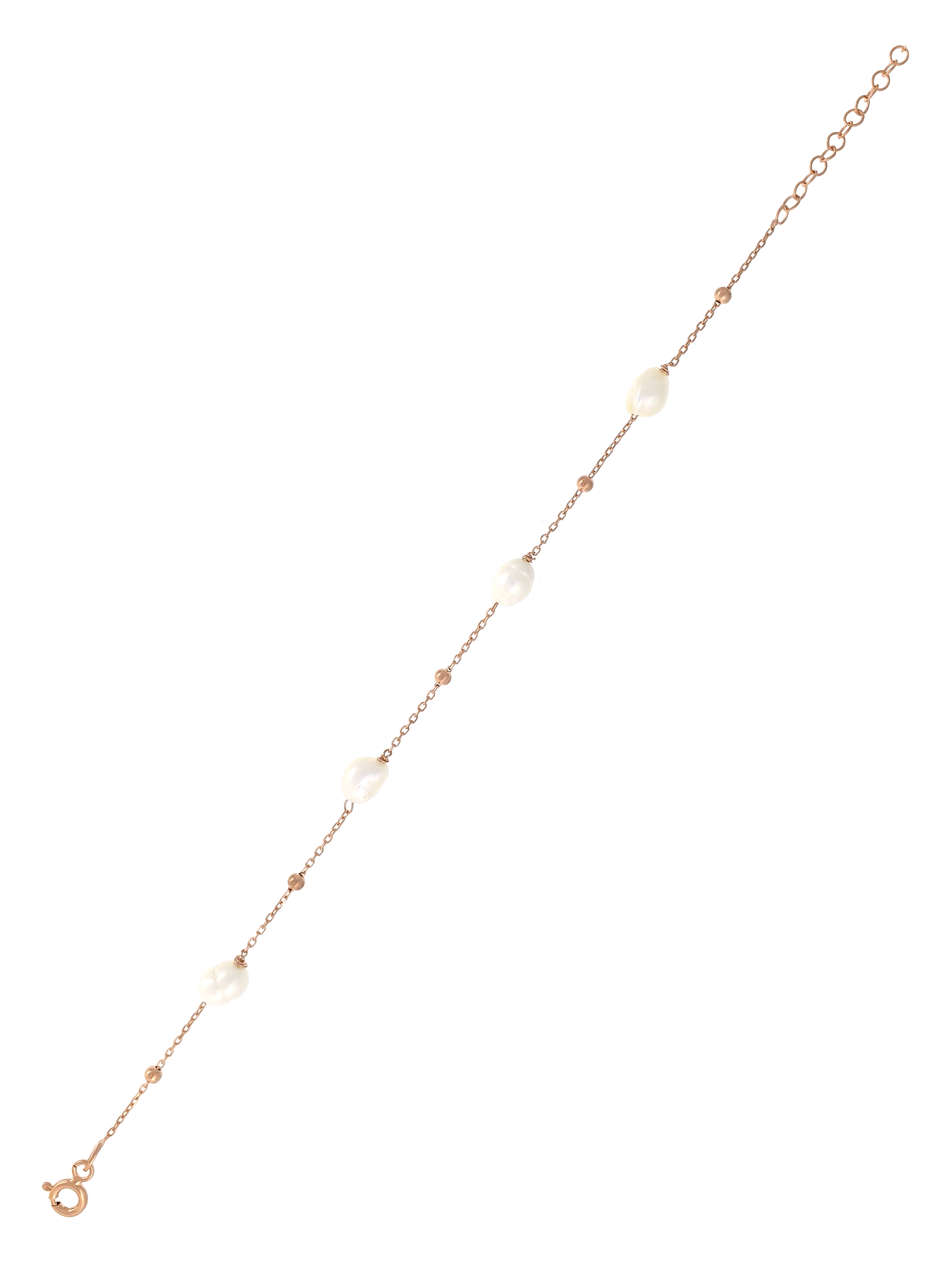 Gümüş Altın Yaldızlı Rose Renk 925 Ayar Gümüş Dorika Toplu İncili Bileklik - www.xsilver.com.tr