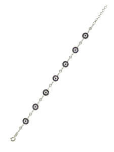 Gümüş Altın Yaldızlı Rose Renk 925 Ayar Gümüş Sıra Taşlı Göz Nazar Bileklik - www.xsilver.com.tr