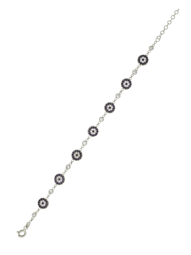 Gümüş Altın Yaldızlı Rose Renk 925 Ayar Gümüş Sıra Taşlı Göz Nazar Bileklik - www.xsilver.com.tr