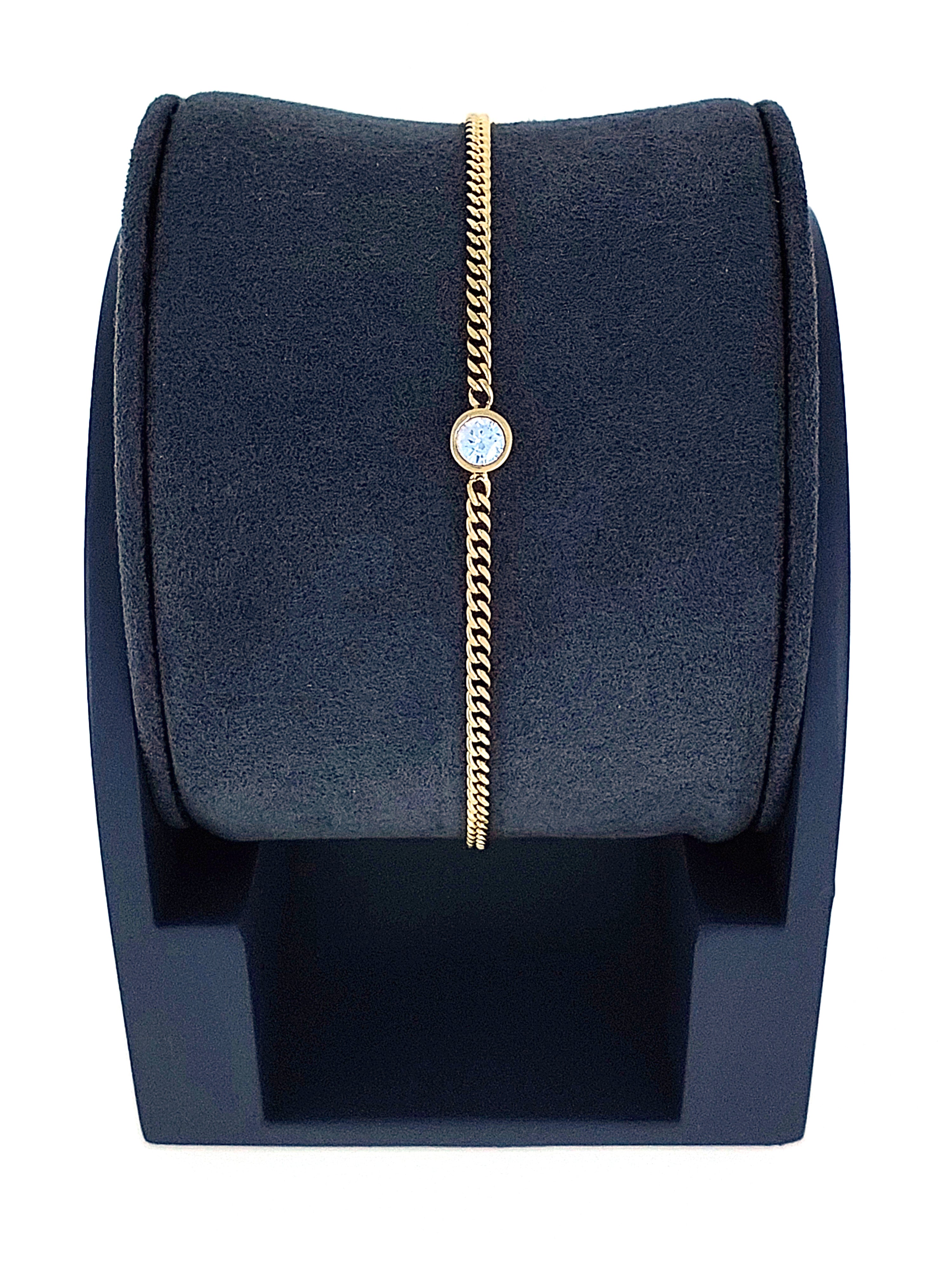 Gümüş Altın Yaldızlı Rose Renk 925 Ayar Gümüş 5mm Tek Taş Gurmet Zincir Bileklik - www.xsilver.com.tr