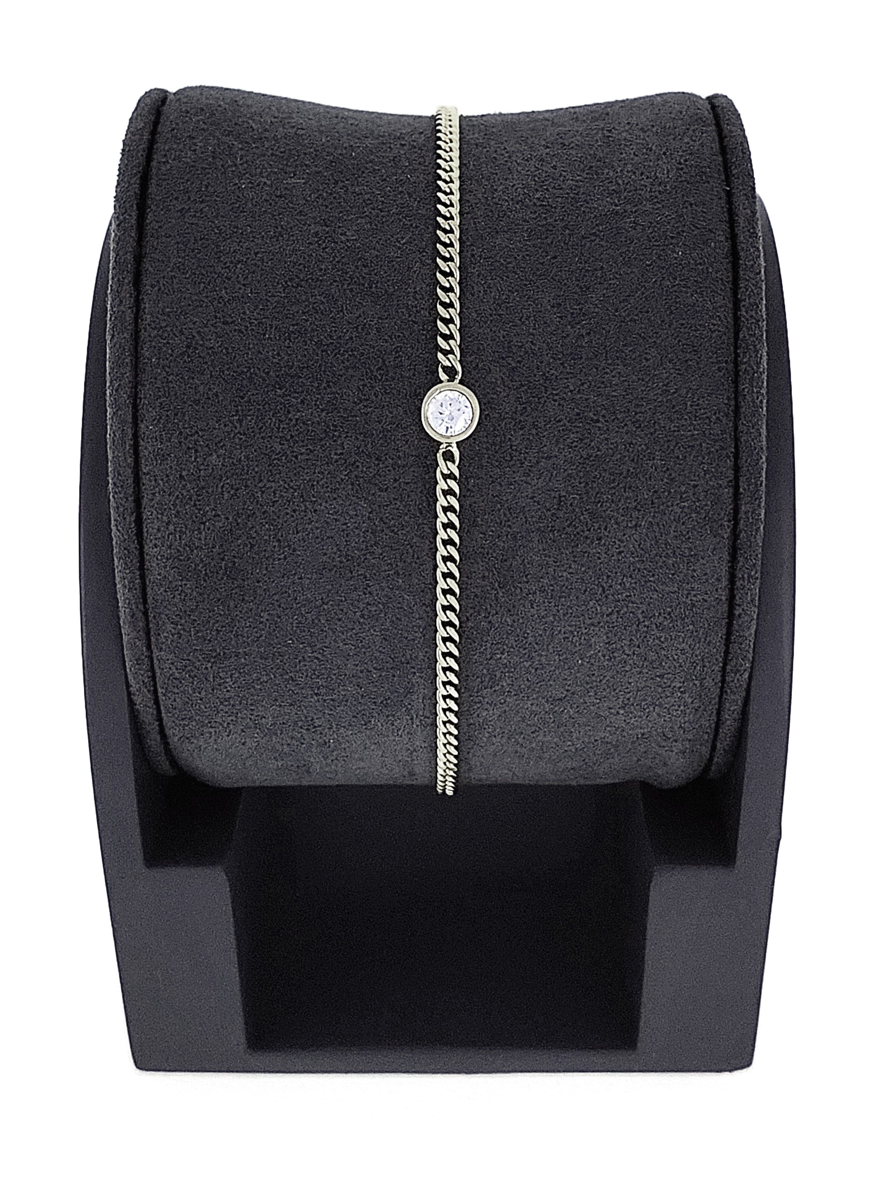 Gümüş Altın Yaldızlı Rose Renk 925 Ayar Gümüş 5mm Tek Taş Gurmet Zincir Bileklik - www.xsilver.com.tr