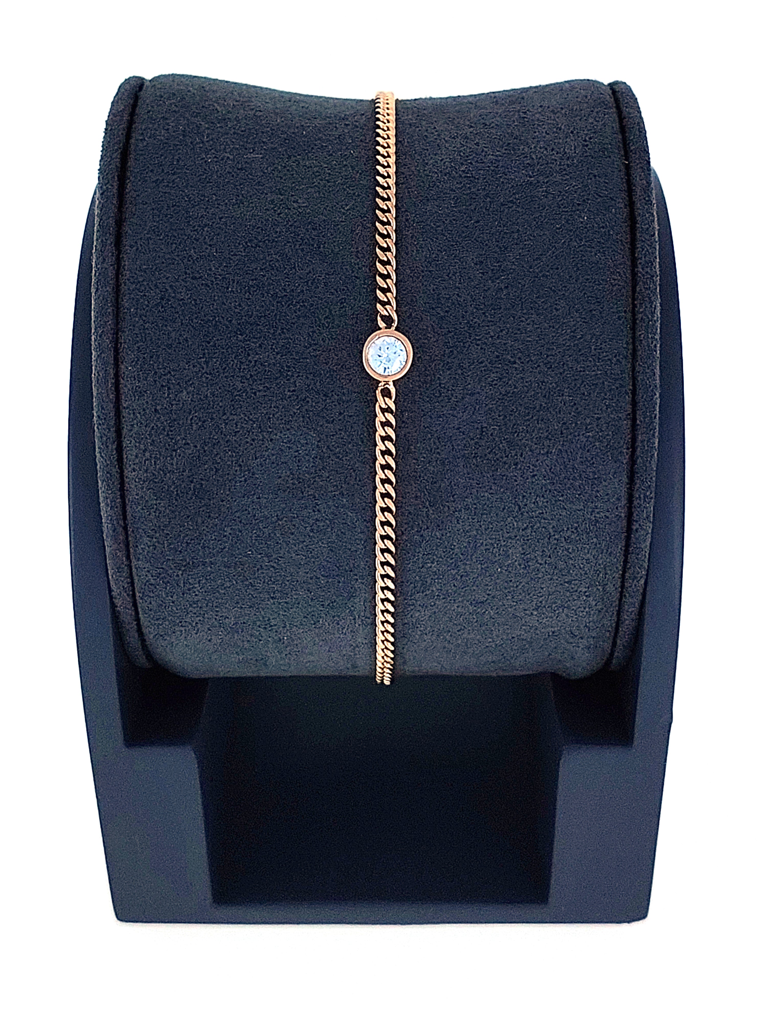 Gümüş Altın Yaldızlı Rose Renk 925 Ayar Gümüş 5mm Tek Taş Gurmet Zincir Bileklik - www.xsilver.com.tr