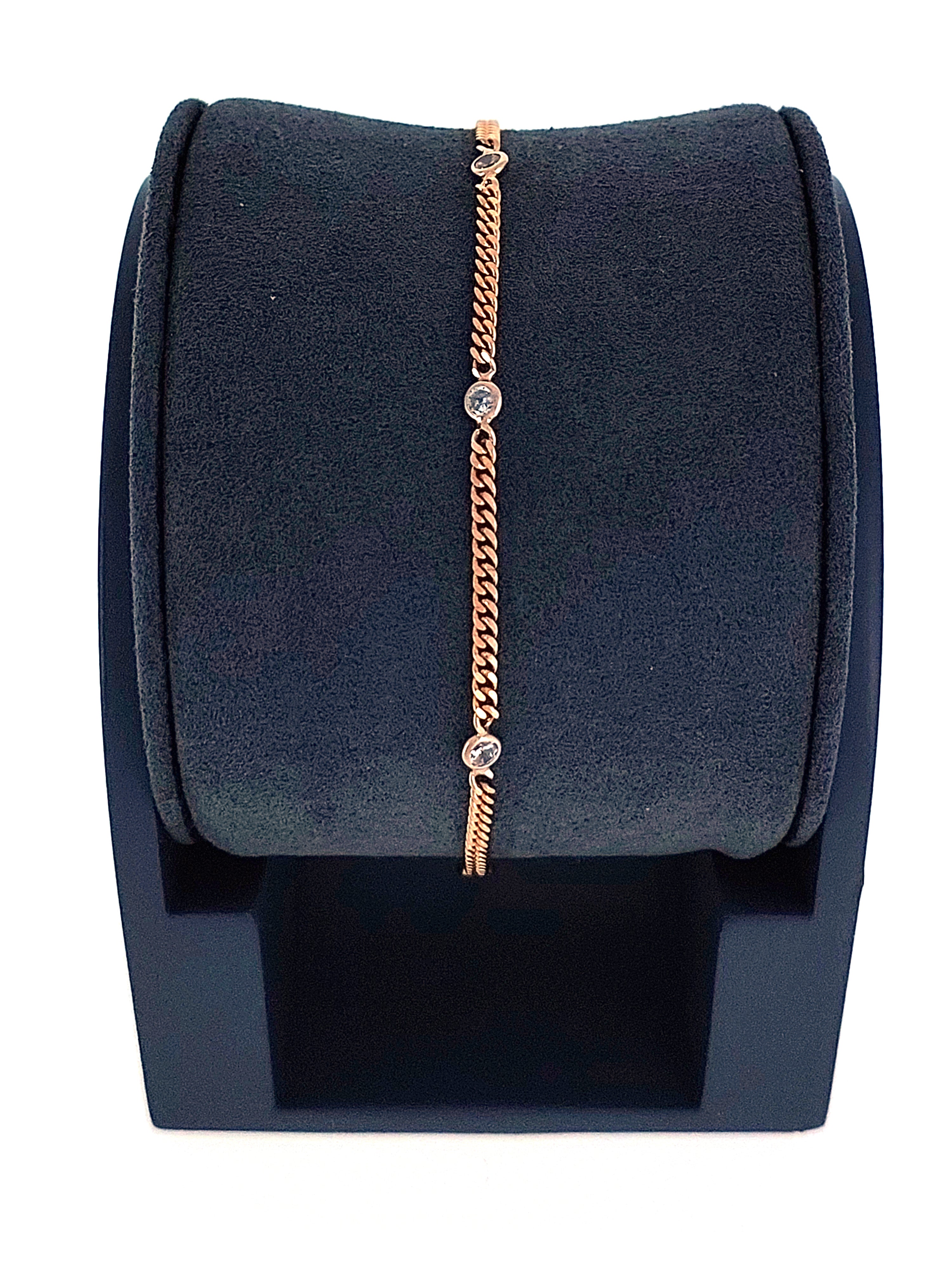 Gümüş Altın Yaldızlı Rose Renk 925 Ayar Gümüş Sıra Taşlı Gurmet Zincir Bileklik - www.xsilver.com.tr