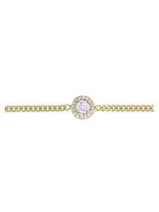 Gümüş Altın Yaldızlı Rose Renk 925 Ayar Gümüş Taşlı Daire İçerisinde 4mm Tek Taş Gurmet Zincir Bileklik - www.xsilver.com.tr