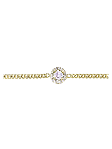 Gümüş Altın Yaldızlı Rose Renk 925 Ayar Gümüş Taşlı Daire İçerisinde 4mm Tek Taş Gurmet Zincir Bileklik - www.xsilver.com.tr