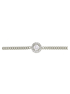 Gümüş Altın Yaldızlı Rose Renk 925 Ayar Gümüş Taşlı Daire İçerisinde 4mm Tek Taş Gurmet Zincir Bileklik - www.xsilver.com.tr
