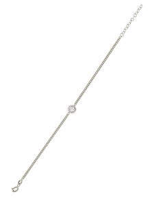 Gümüş Altın Yaldızlı Rose Renk 925 Ayar Gümüş Taşlı Daire İçerisinde 4mm Tek Taş Gurmet Zincir Bileklik - www.xsilver.com.tr