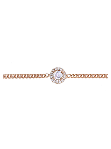Gümüş Altın Yaldızlı Rose Renk 925 Ayar Gümüş Taşlı Daire İçerisinde 4mm Tek Taş Gurmet Zincir Bileklik - www.xsilver.com.tr