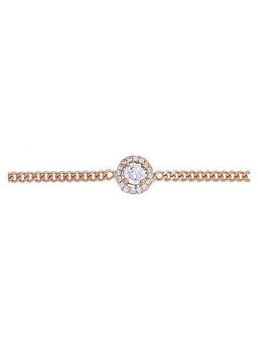 Gümüş Altın Yaldızlı Rose Renk 925 Ayar Gümüş Taşlı Daire İçerisinde 4mm Tek Taş Gurmet Zincir Bileklik - www.xsilver.com.tr