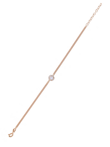 Gümüş Altın Yaldızlı Rose Renk 925 Ayar Gümüş Taşlı Daire İçerisinde 4mm Tek Taş Gurmet Zincir Bileklik - www.xsilver.com.tr