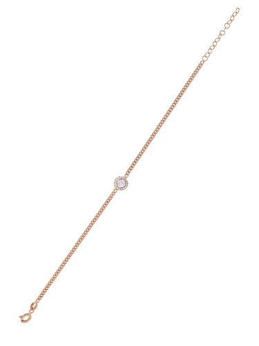 Gümüş Altın Yaldızlı Rose Renk 925 Ayar Gümüş Taşlı Daire İçerisinde 4mm Tek Taş Gurmet Zincir Bileklik - www.xsilver.com.tr