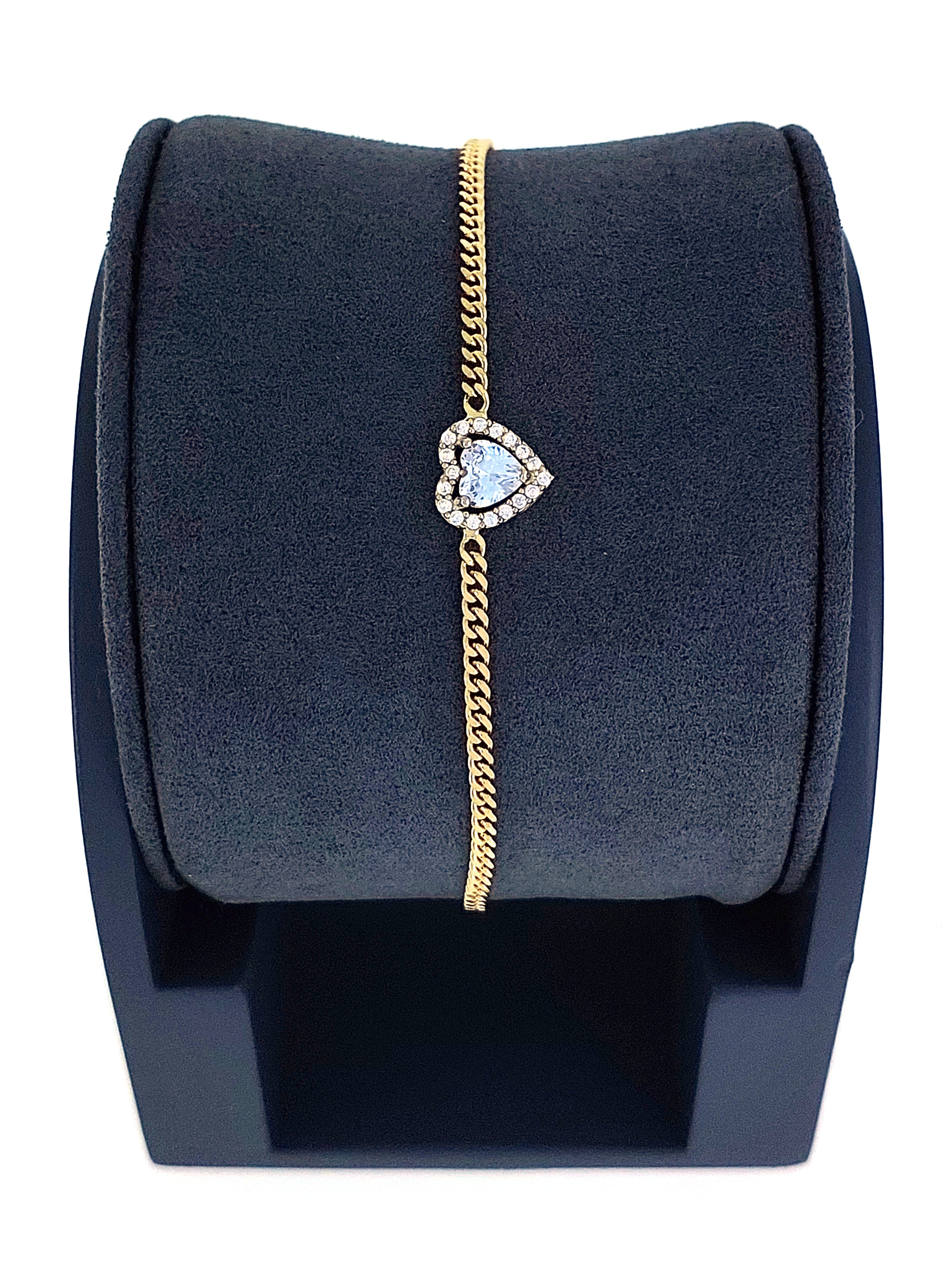 Gümüş Altın Yaldızlı Rose Renk 925 Ayar Gümüş Kalp Tek Taş Gurmet Zincir Bileklik - www.xsilver.com.tr