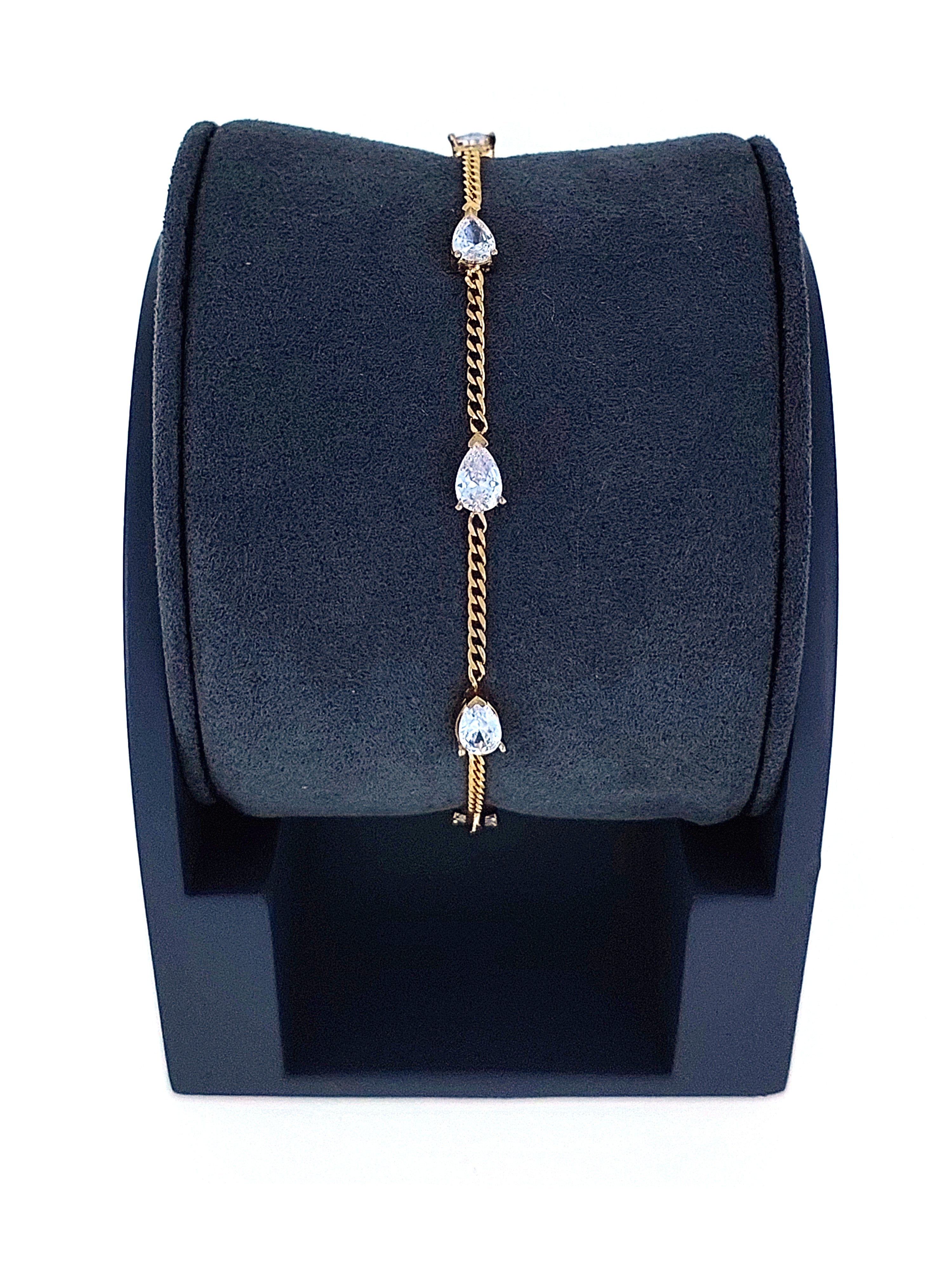 Gümüş Altın Yaldızlı Rose Renk 925 Ayar Gümüş Damla Sıra Taşlı Gurmet Zincir Bileklik - www.xsilver.com.tr