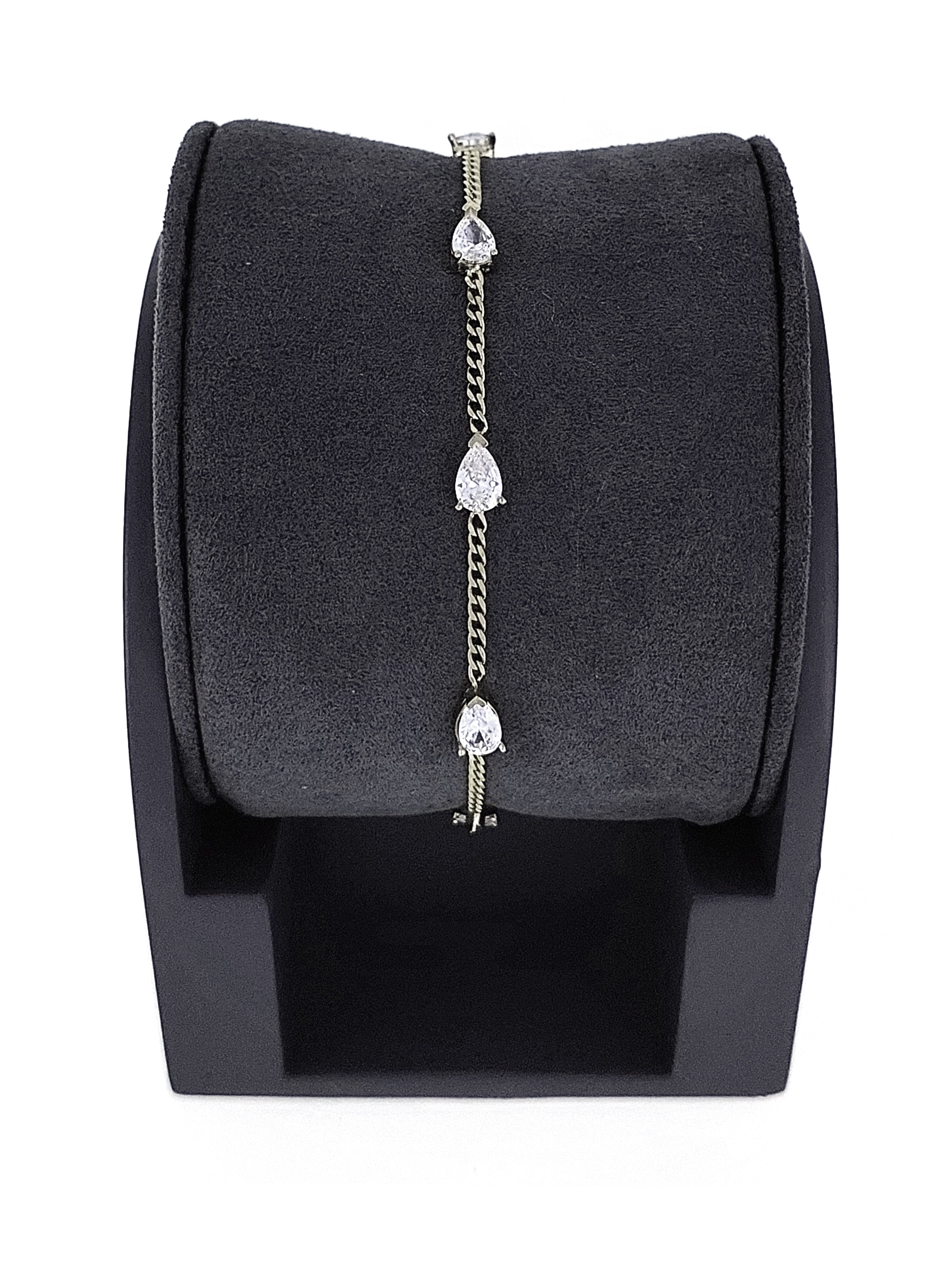 Gümüş Altın Yaldızlı Rose Renk 925 Ayar Gümüş Damla Sıra Taşlı Gurmet Zincir Bileklik - www.xsilver.com.tr