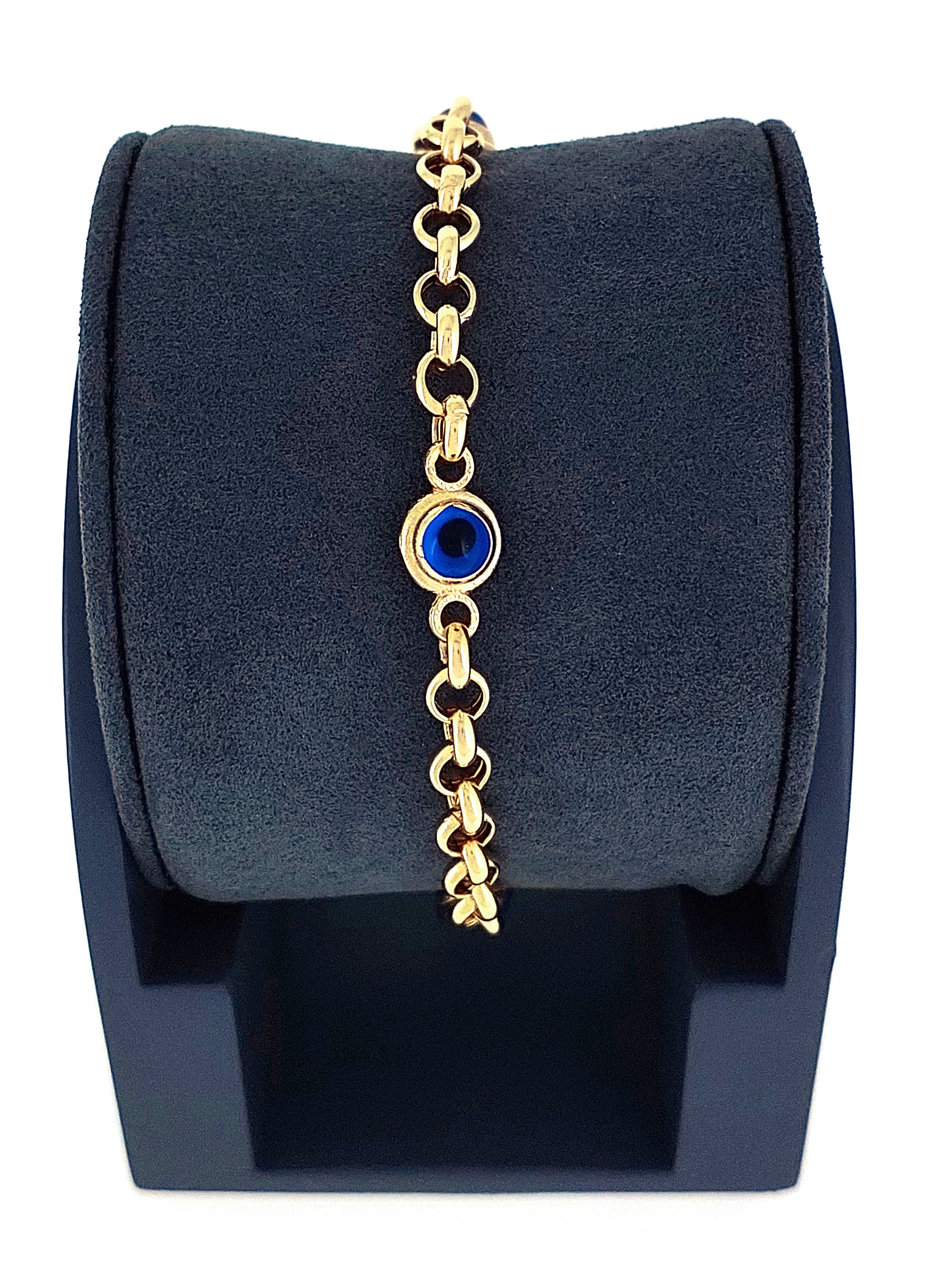 Gümüş Altın Yaldızlı Rose Renk 925 Ayar Gümüş Cam Göz Nazar Bileklik - www.xsilver.com.tr