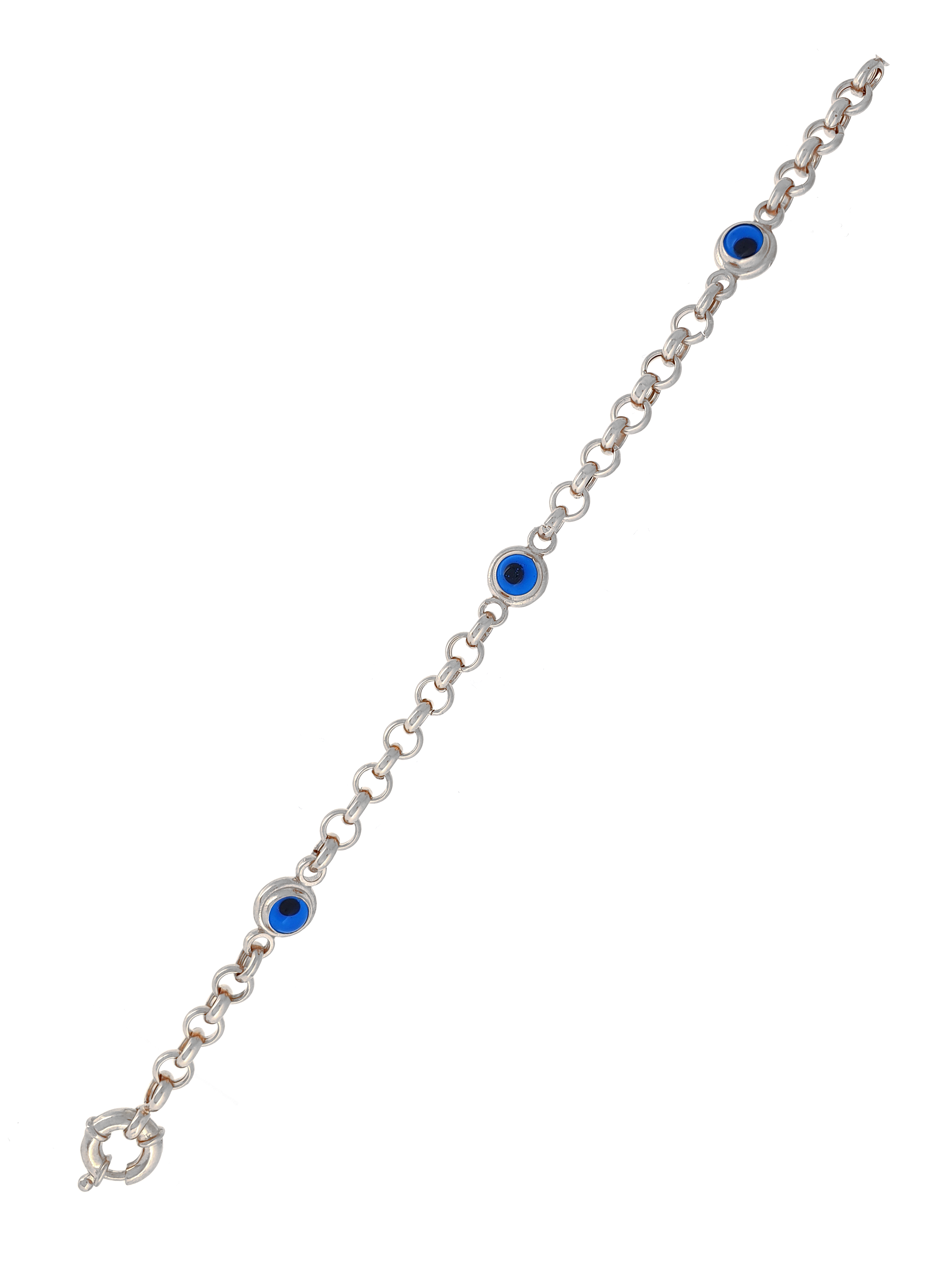 Gümüş Altın Yaldızlı Rose Renk 925 Ayar Gümüş Cam Göz Nazar Bileklik - www.xsilver.com.tr