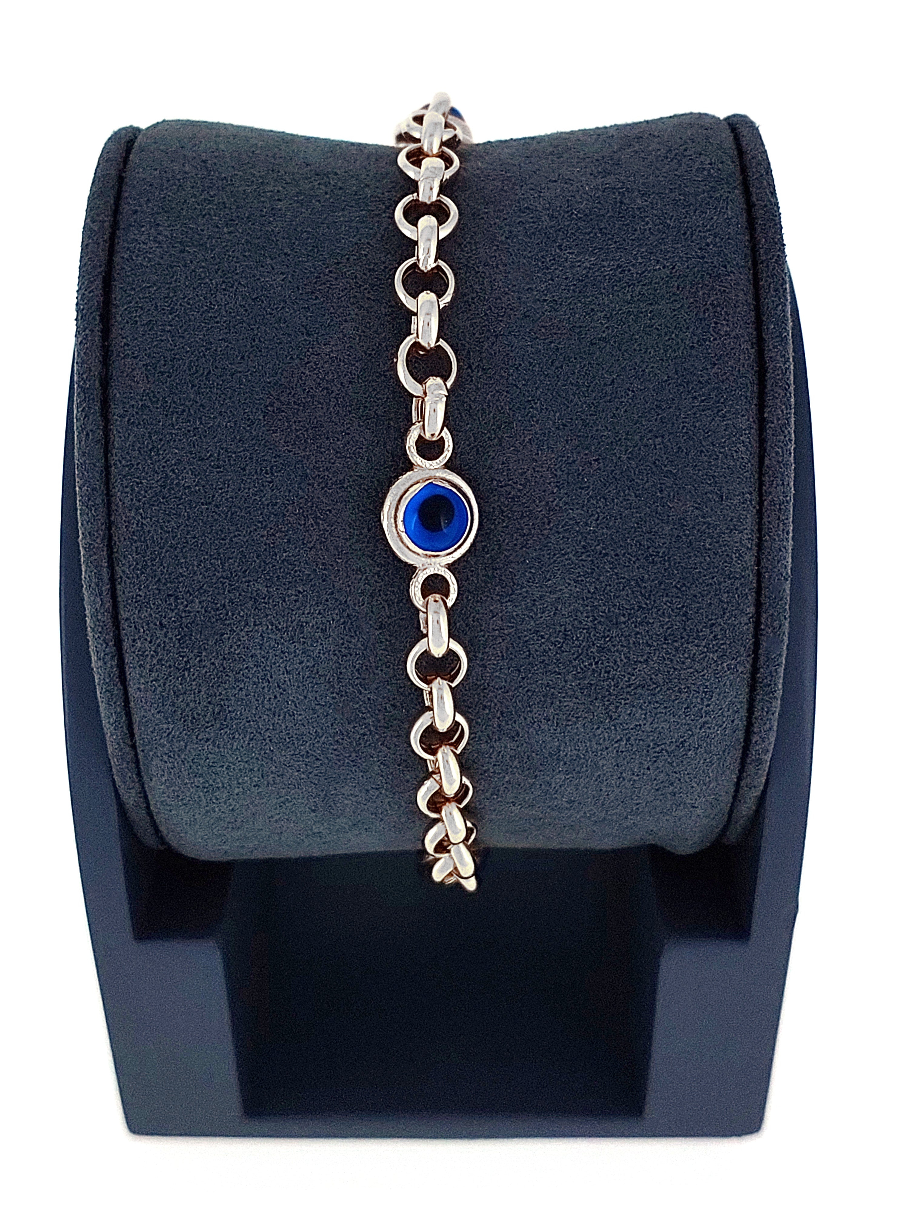 Gümüş Altın Yaldızlı Rose Renk 925 Ayar Gümüş Cam Göz Nazar Bileklik - www.xsilver.com.tr