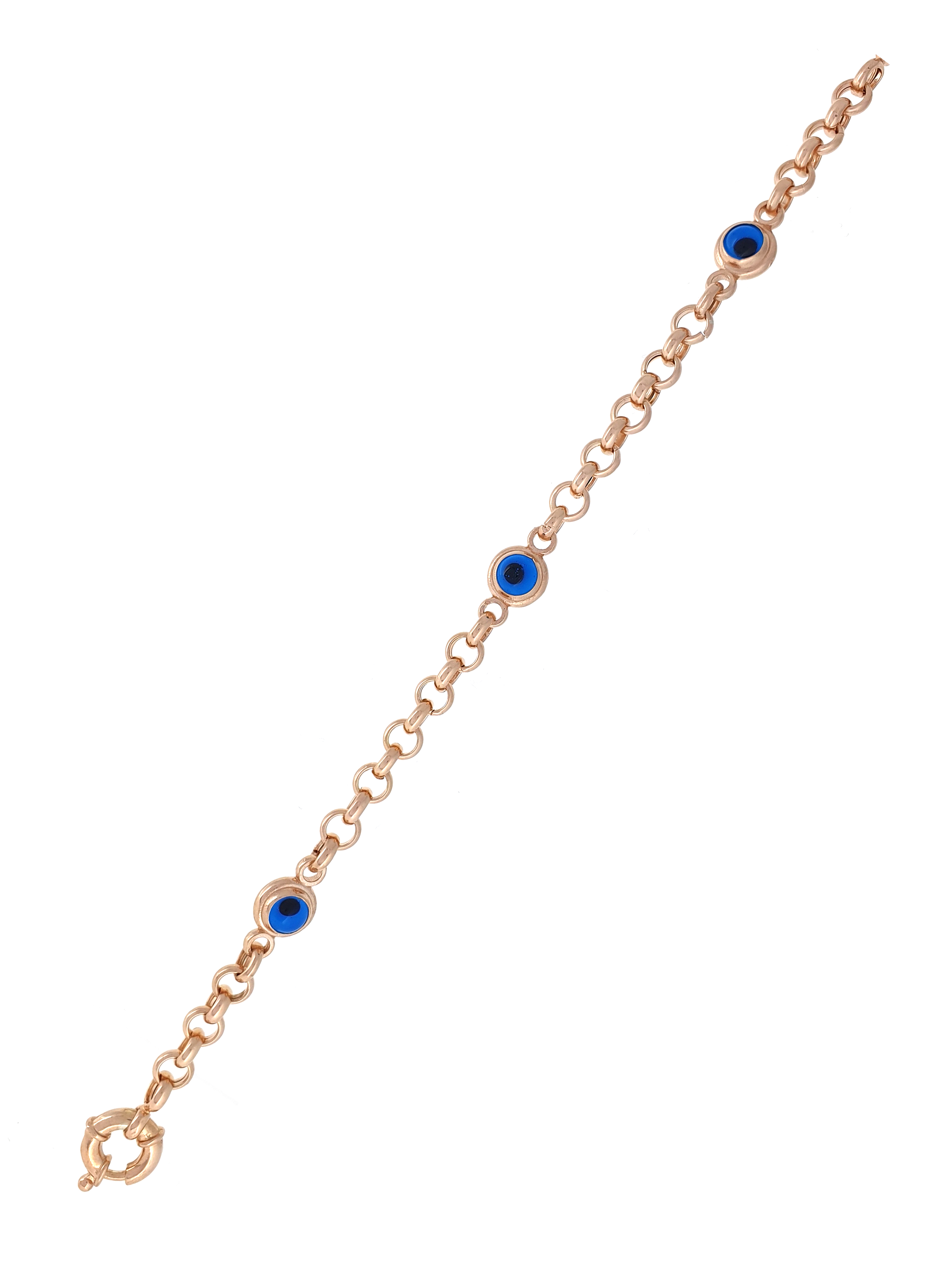 Gümüş Altın Yaldızlı Rose Renk 925 Ayar Gümüş Cam Göz Nazar Bileklik - www.xsilver.com.tr