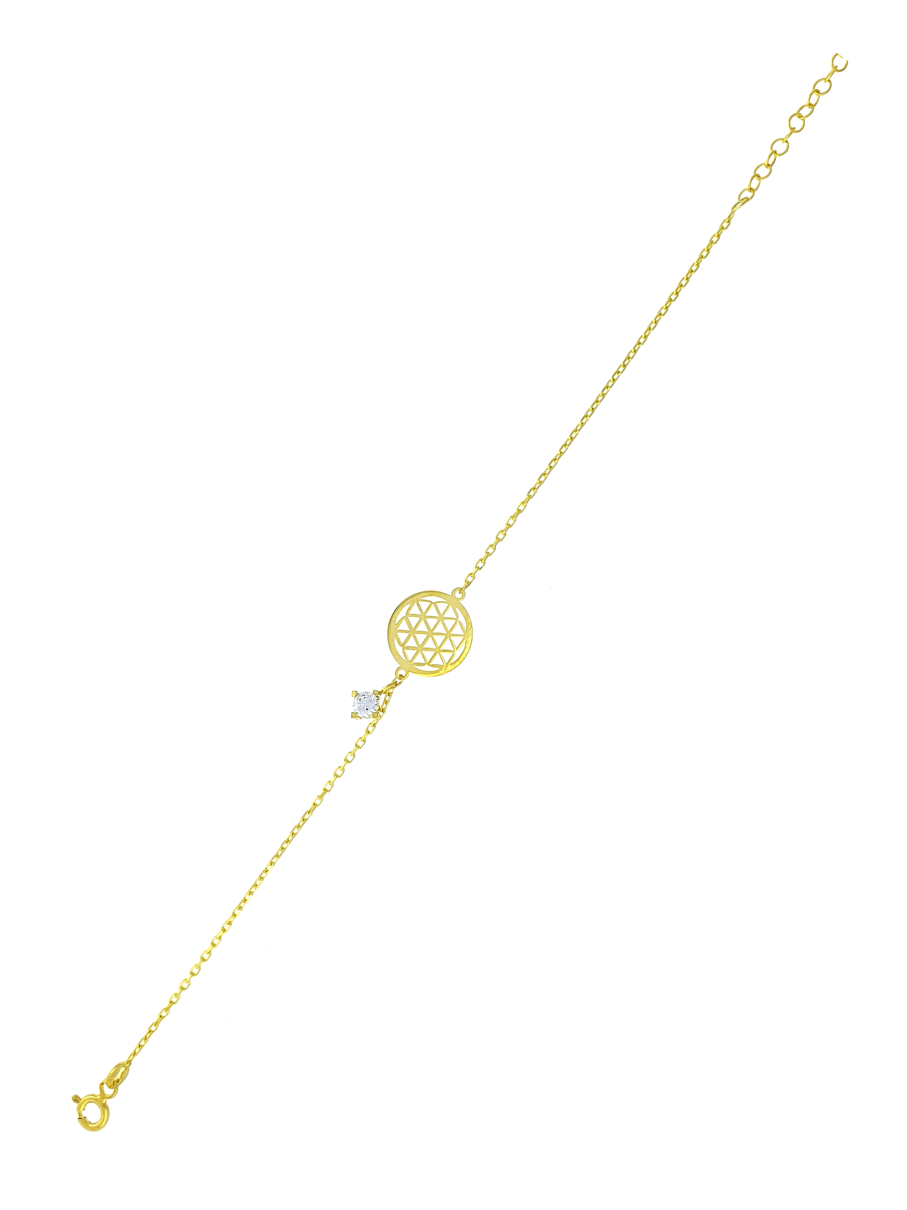 Gümüş Altın Yaldızlı Rose Renk 925 Ayar Gümüş 4mm Tek Taşlı Yaşam Çiçeği Bileklik - www.xsilver.com.tr